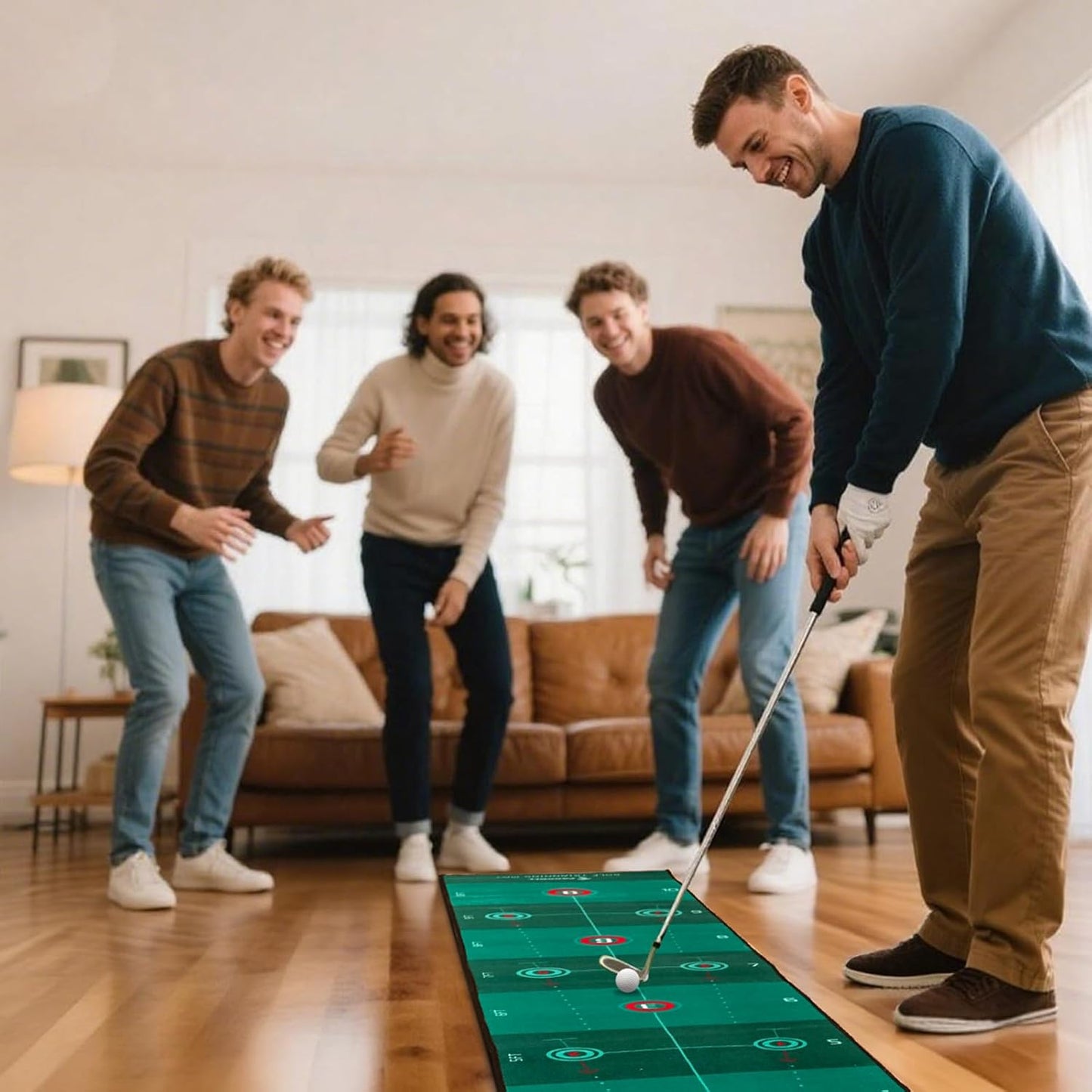 Golf Putting Mat Putting Green, Indoor/Outdoor Training Aid with Putting Cup, Putting Mirror