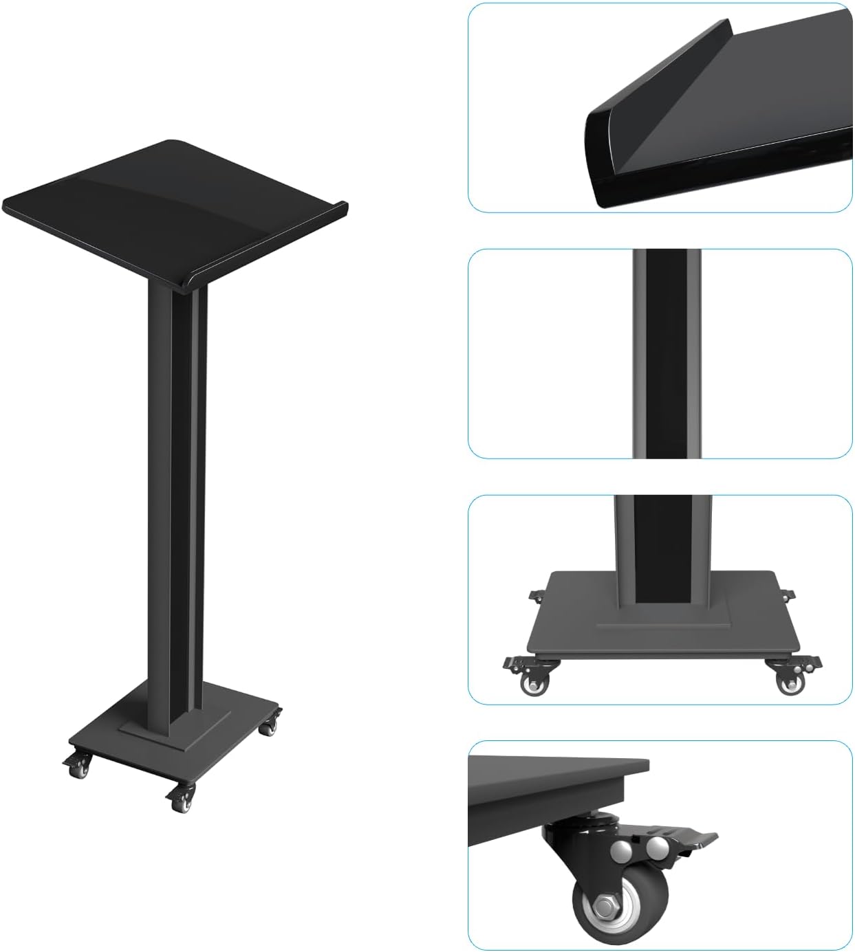 Large Acrylic Podiums Stand with Heavy-Duty Iron Bottom, Mobile Pulpit