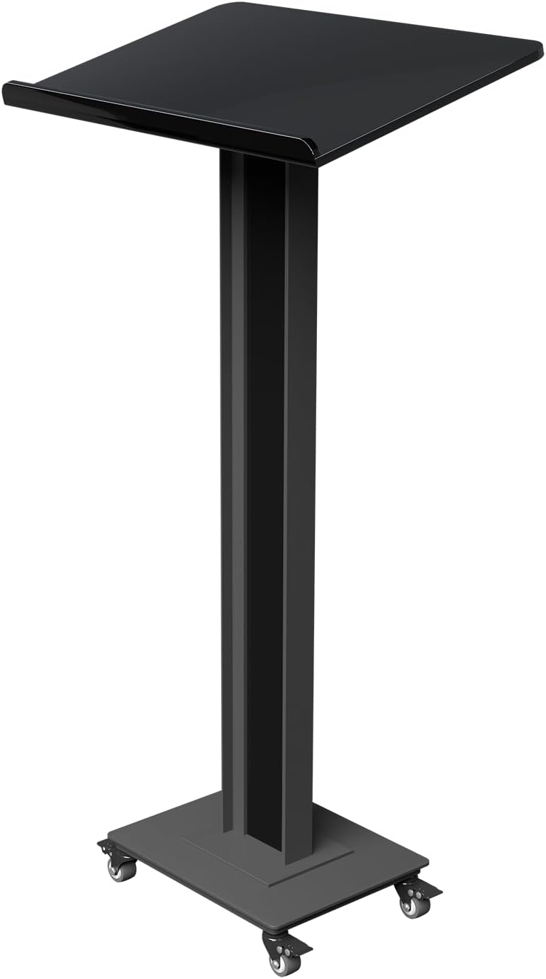 Large Acrylic Podiums Stand with Heavy-Duty Iron Bottom, Mobile Pulpit