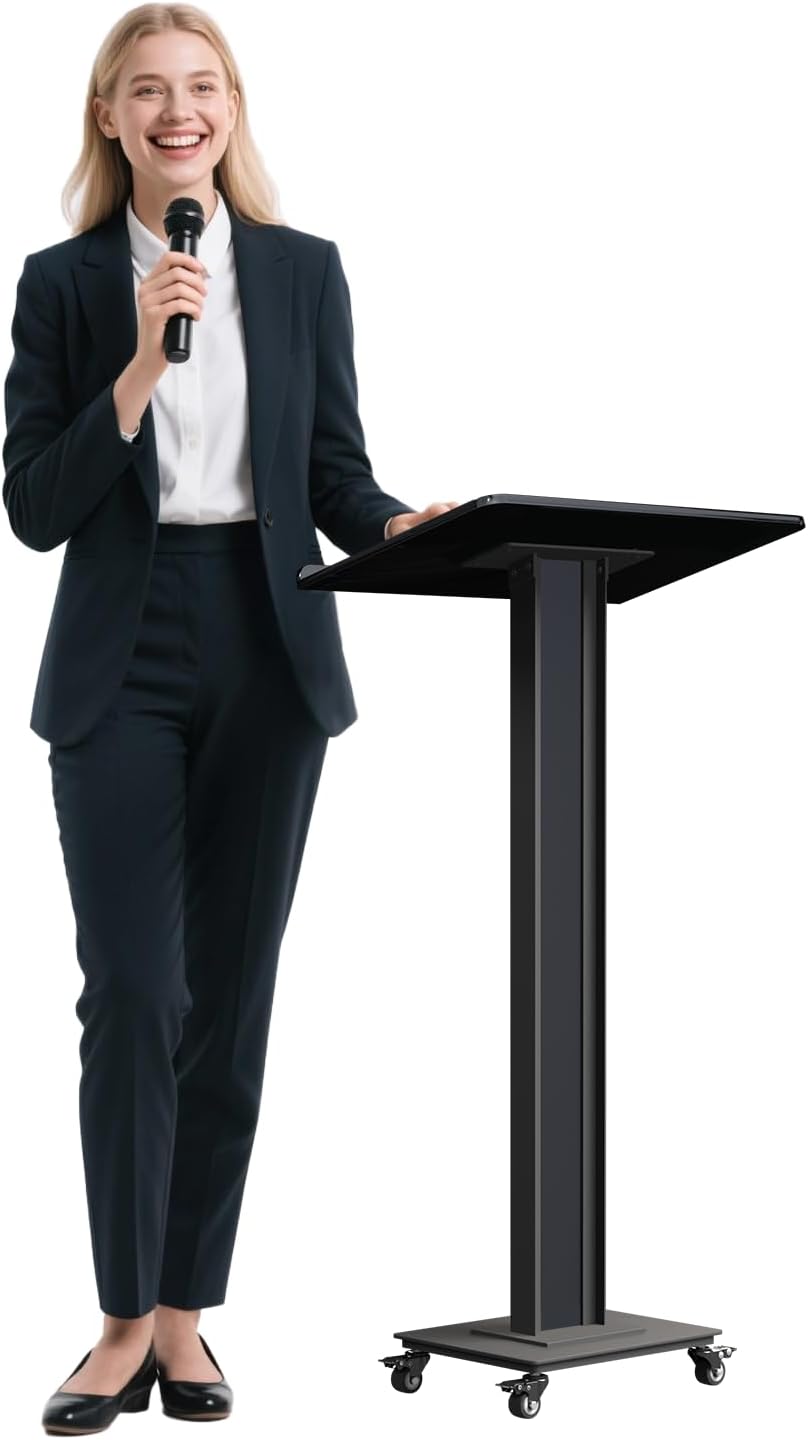 Large Acrylic Podiums Stand with Heavy-Duty Iron Bottom, Mobile Pulpit
