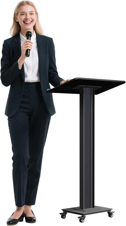 Large Acrylic Podiums Stand with Heavy-Duty Iron Bottom, Mobile Pulpit