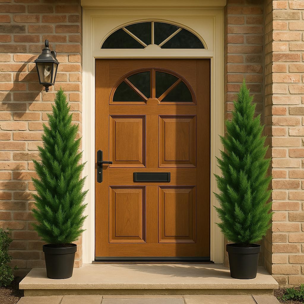 Artificial Topiary Cedar Trees 6FT Tall, Set f 2, Outdoor/Indoor Faux Pine Shrubs Plants