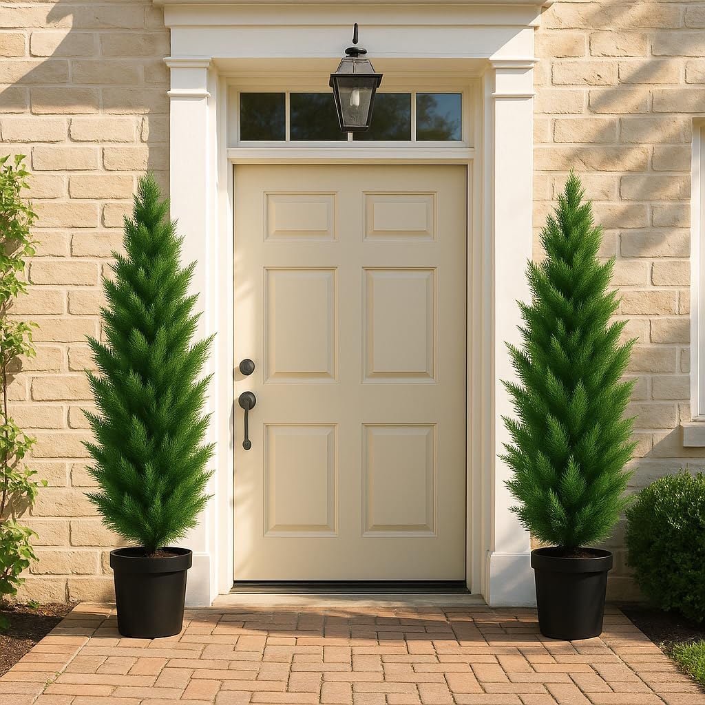 Artificial Topiary Cedar Trees 6FT Tall, Set f 2, Outdoor/Indoor Faux Pine Shrubs Plants