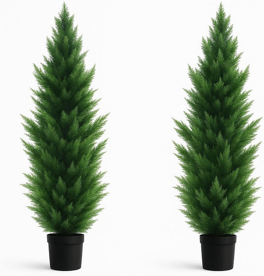 Artificial Topiary Cedar Trees 6FT Tall, Set f 2, Outdoor/Indoor Faux Pine Shrubs Plants