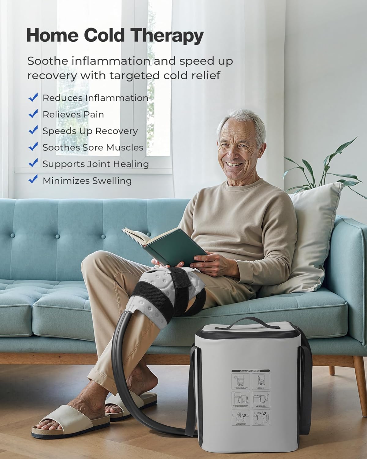 purella Cold Therapy Machine, Ice Machine for Knee After Surgery, 12H Cooling, 14 Quart Tank, 30dB Quiet Pump, Remote Control, 6.2FT Long Hose,