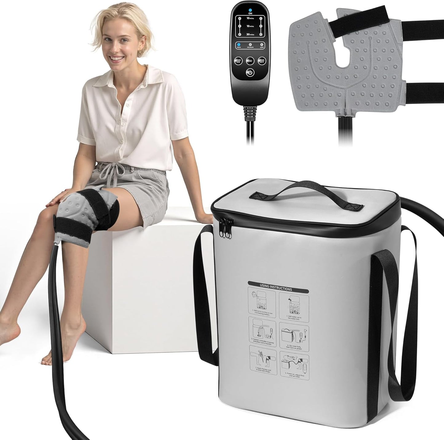 purella Cold Therapy Machine, Ice Machine for Knee After Surgery, 12H Cooling, 14 Quart Tank, 30dB Quiet Pump, Remote Control, 6.2FT Long Hose,