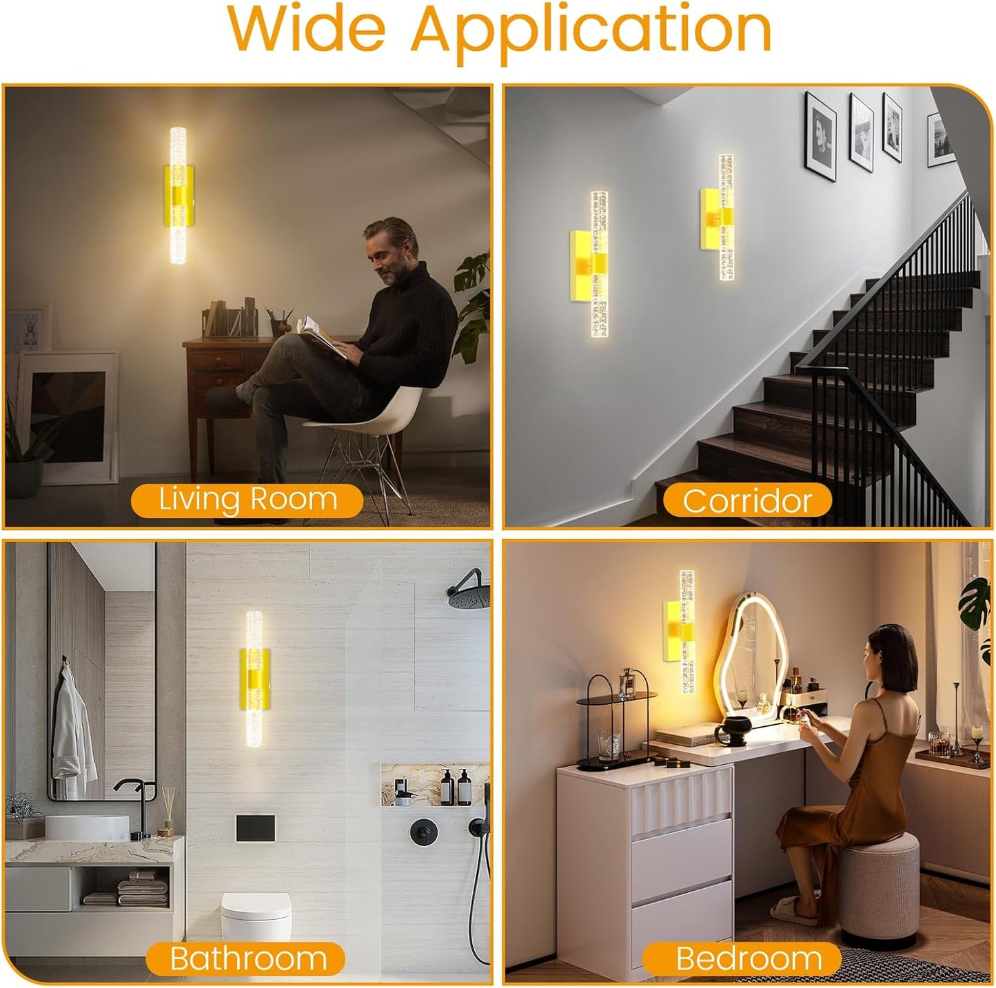 Wall Sconces Set of Two, Rechargeable LED Wall Lights for Bedroom and Living Room, Bathroom Mirror, Hallway