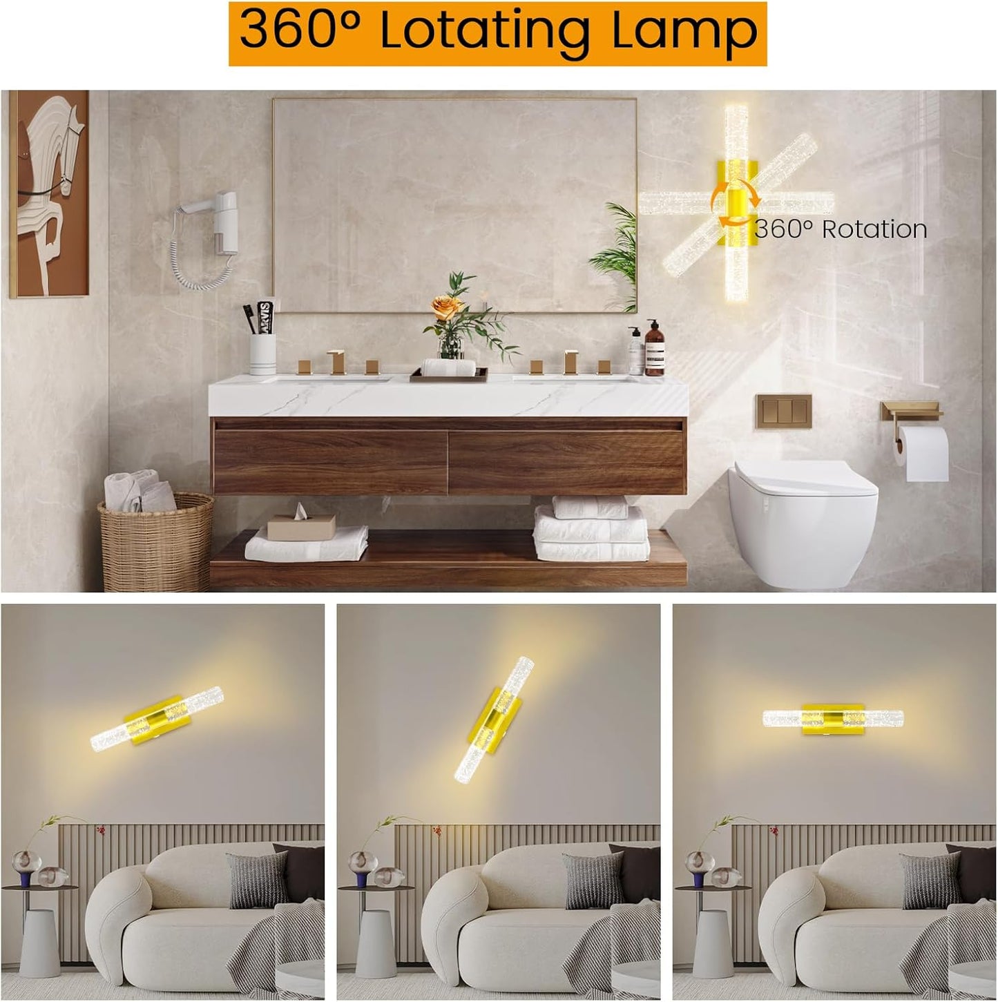 Wall Sconces Set of Two, Rechargeable LED Wall Lights for Bedroom and Living Room, Bathroom Mirror, Hallway
