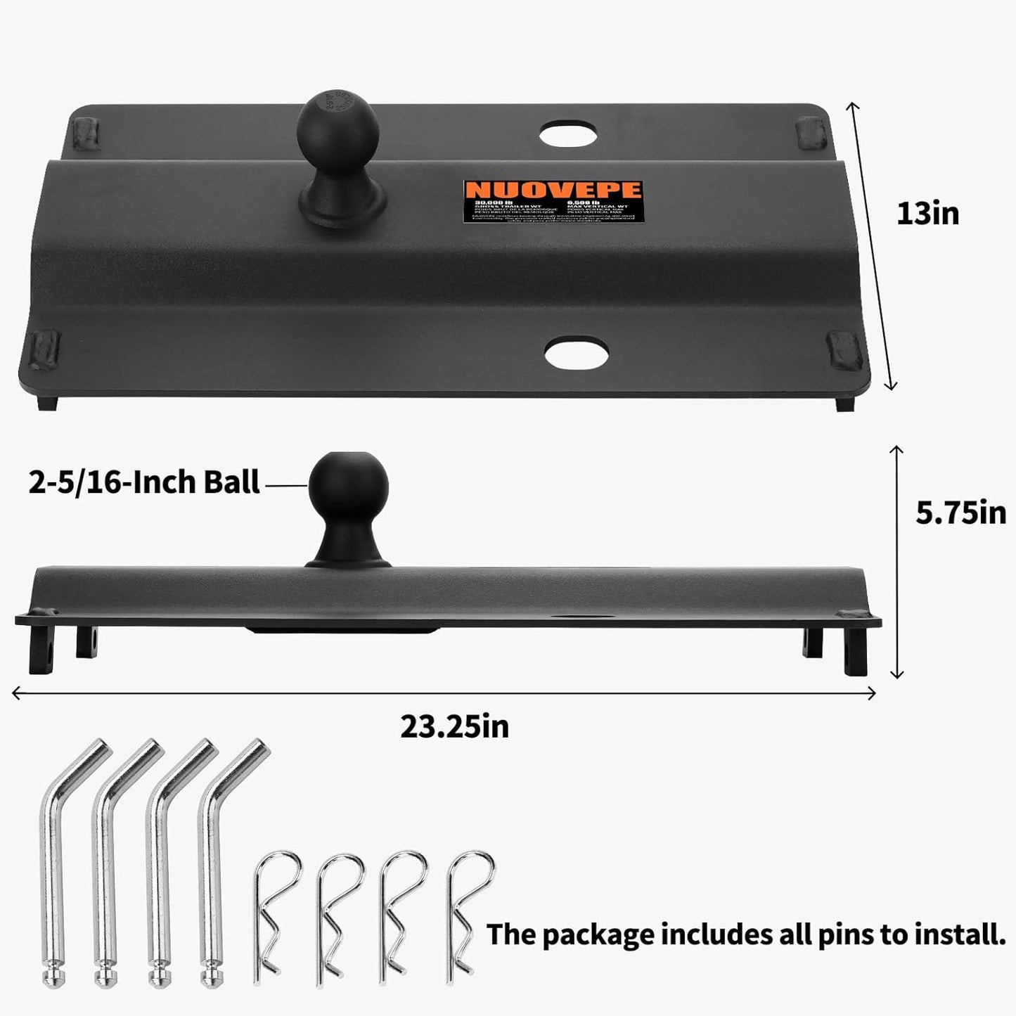 5th Wheel to Gooseneck Adapter Fits Industry-Standard 5th Wheel Rails, Gooseneck Hitch Plate with 2-5/16 Inch Ball, for Pulling Heavy Trailers