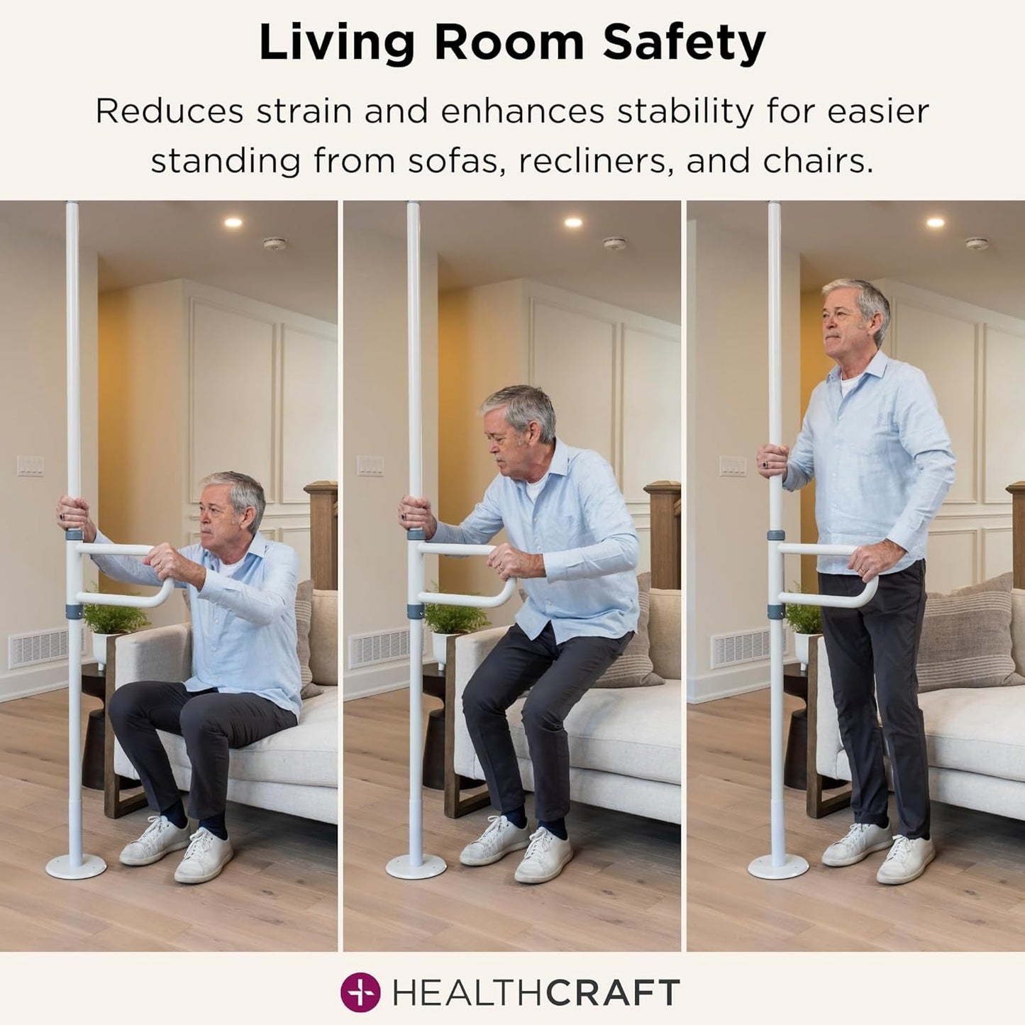 uPole with Pivot Bar (7-10 Feet) Transfer Pole for Seniors, Floor to Ceiling Grab Bar Tension-Mounted