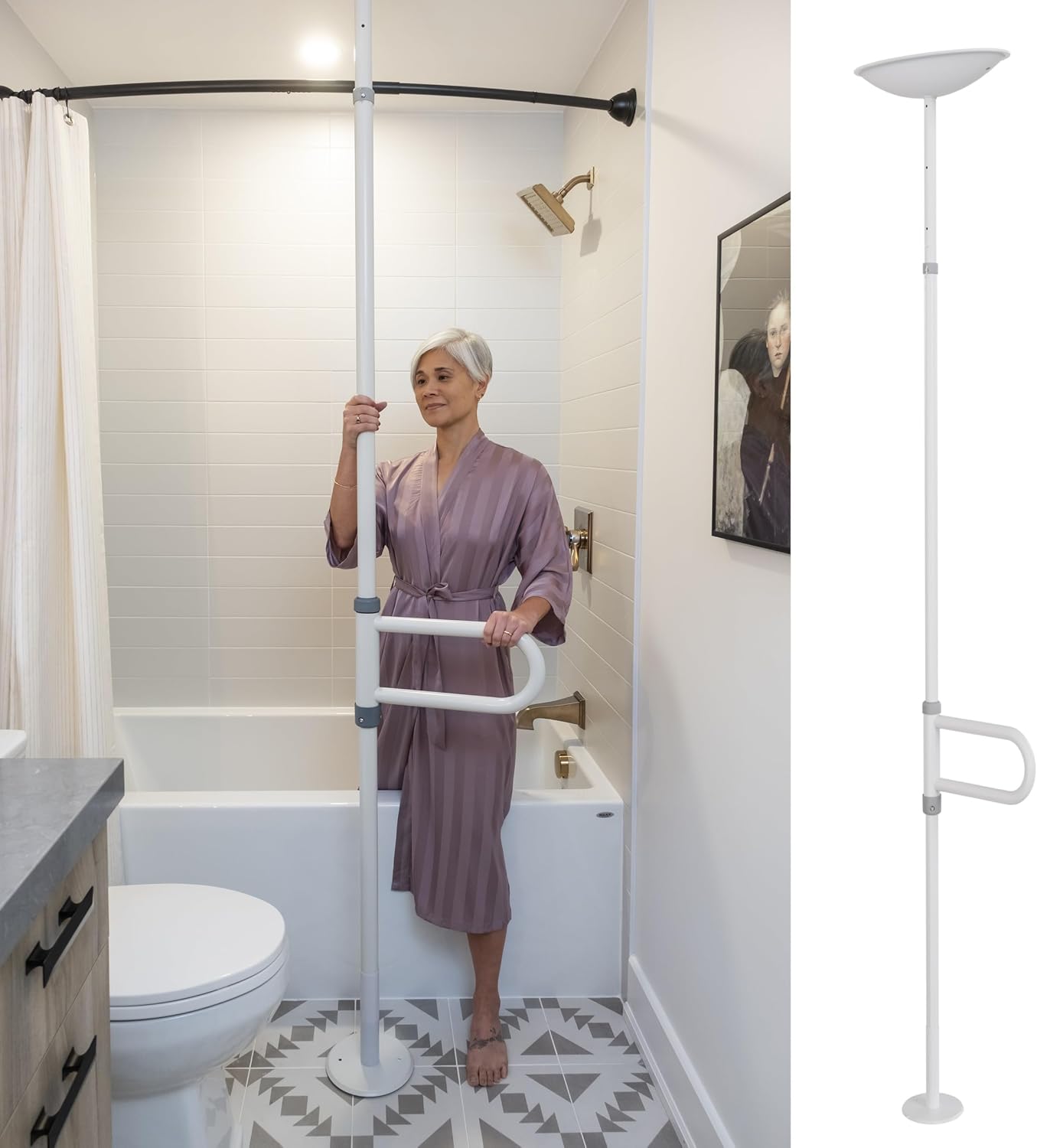 uPole with Pivot Bar (7-10 Feet) Transfer Pole for Seniors, Floor to Ceiling Grab Bar Tension-Mounted