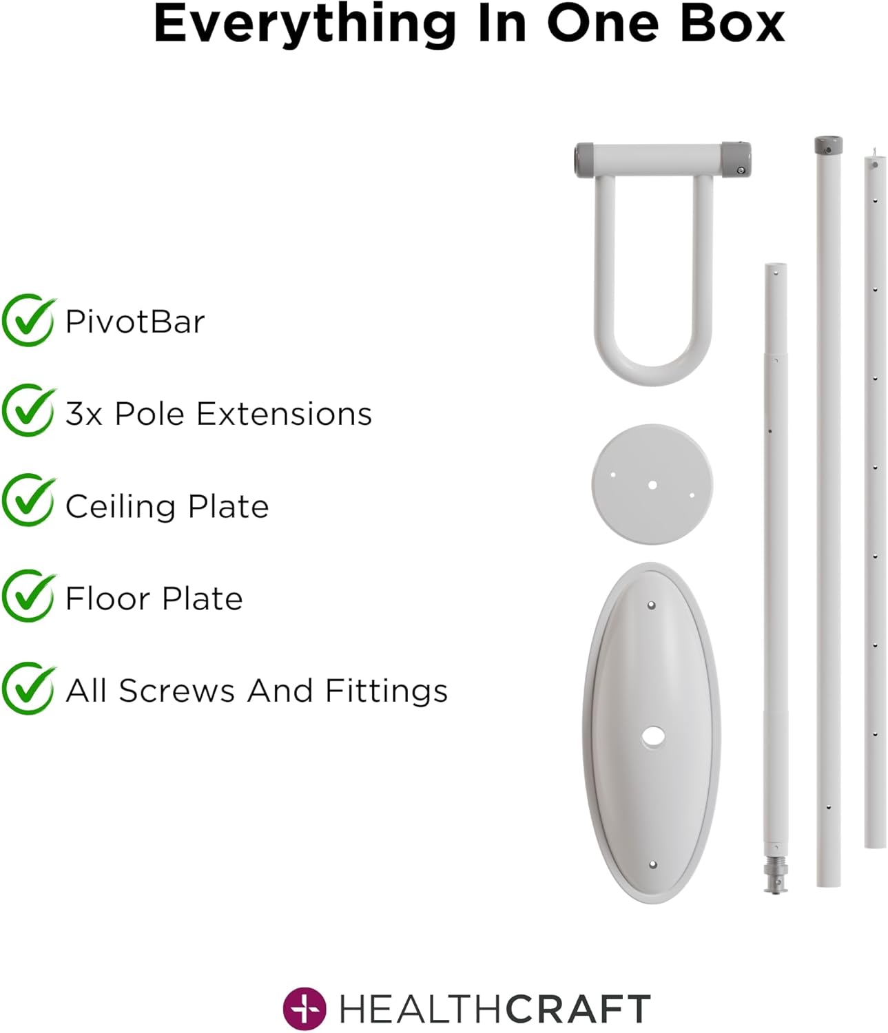 uPole with Pivot Bar (7-10 Feet) Transfer Pole for Seniors, Floor to Ceiling Grab Bar Tension-Mounted
