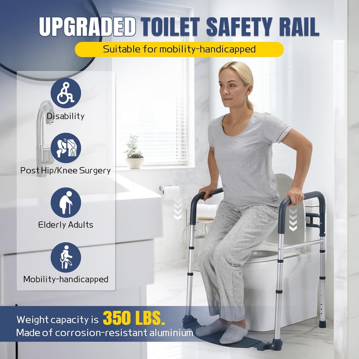 Toilet Safety Rails with Footrest, Folding, Portable Bathroom Toilet Handles for Elderly, Seniors, Disabled
