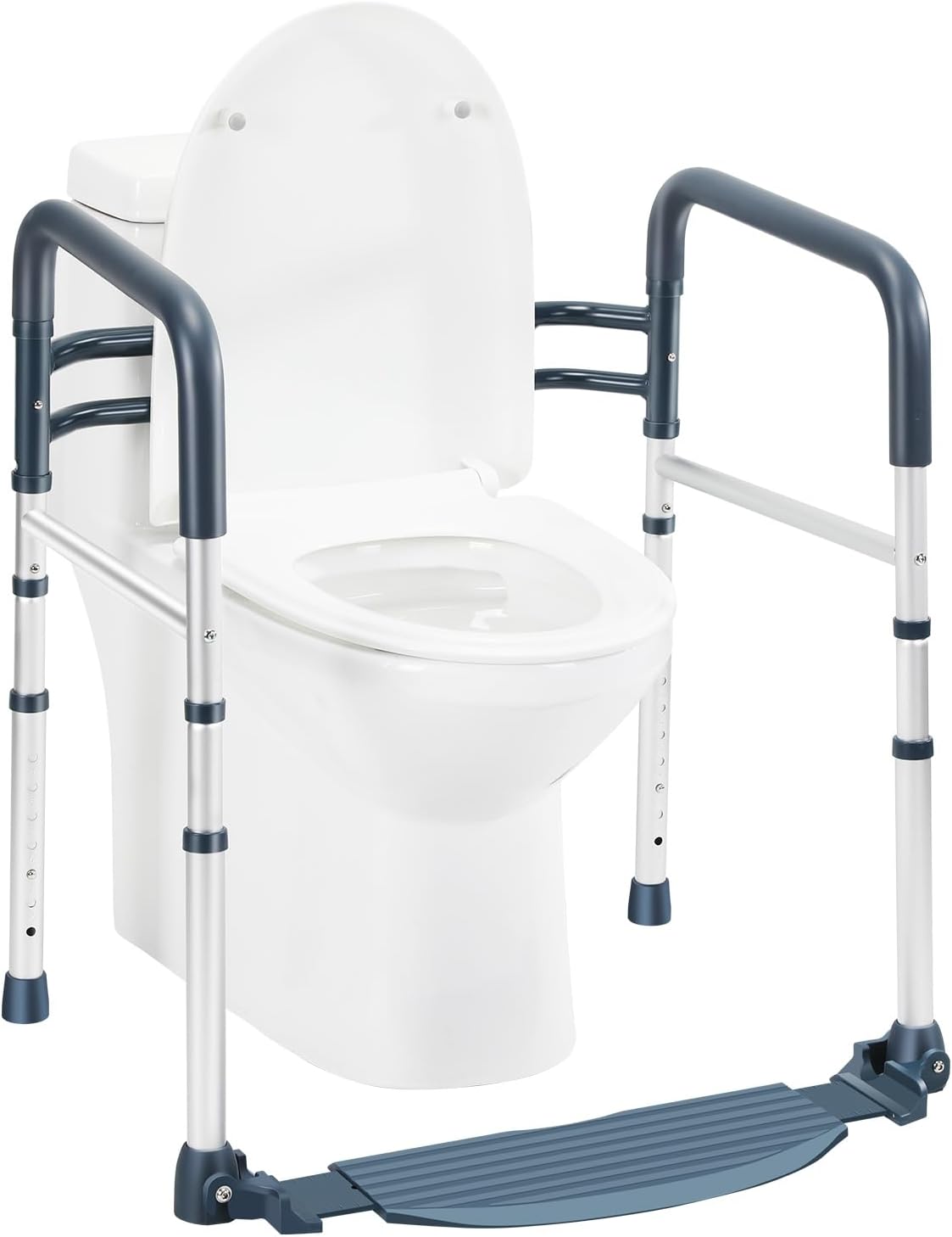 Toilet Safety Rails with Footrest, Folding, Portable Bathroom Toilet Handles for Elderly, Seniors, Disabled
