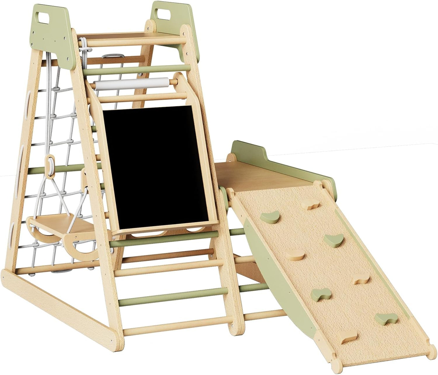 Indoor Playground 12-in-1 Jungle Gym Kids Climbing Toys, Montessori Wooden Climber Playset with Slide