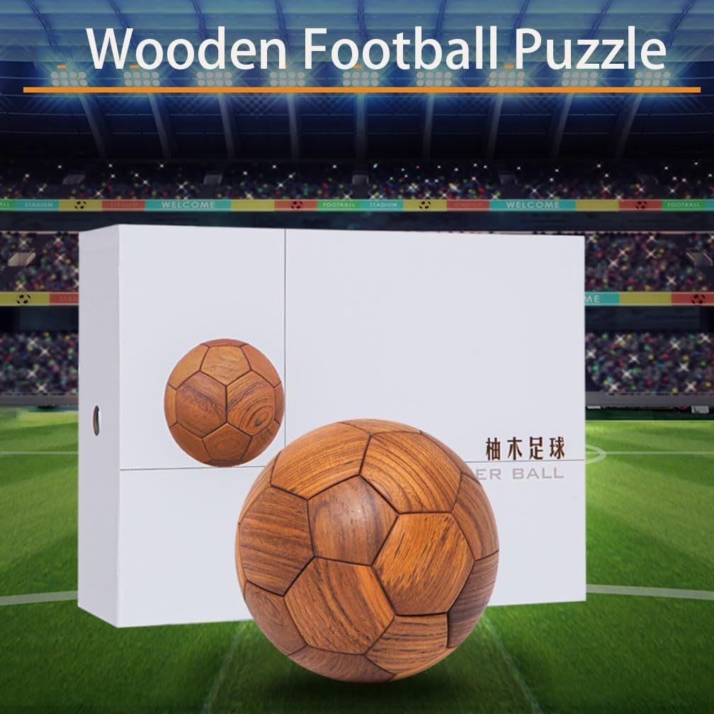 3D Wooden Soccer Puzzle, Handmade Luban Lock DIY Football Puzzle Gift for Kids, World Cup Souvenirs