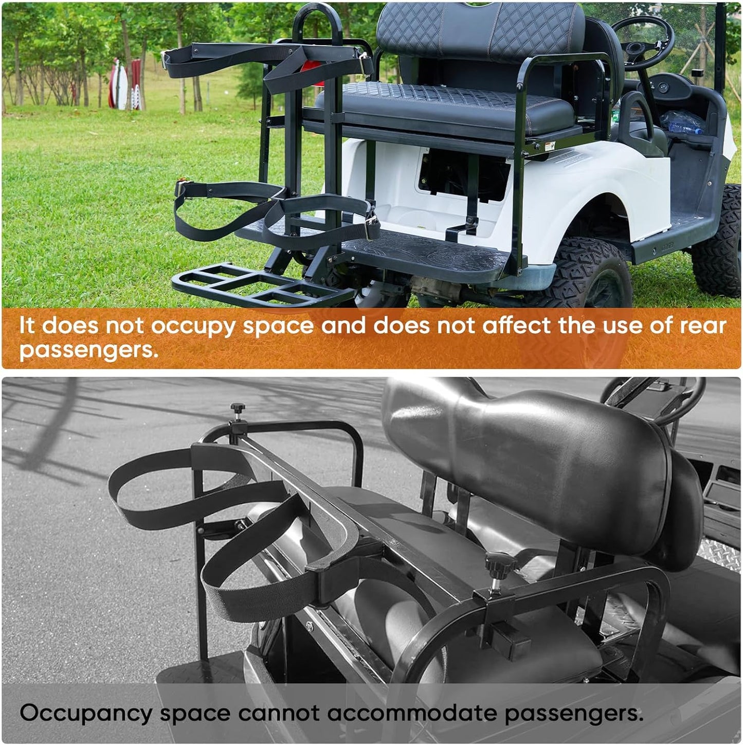Universal Golf Cart Rear Seat Bag Holder Rack Compatible with Club Car/EZGO/Yamaha, Fits Safety Grab Bar