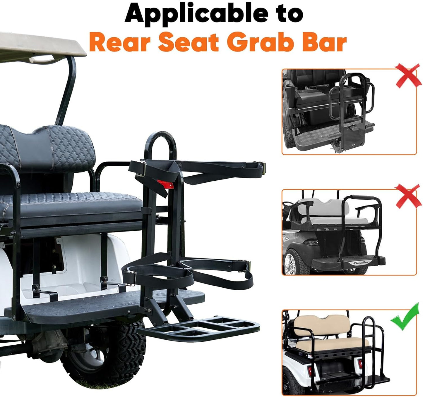Universal Golf Cart Rear Seat Bag Holder Rack Compatible with Club Car/EZGO/Yamaha, Fits Safety Grab Bar