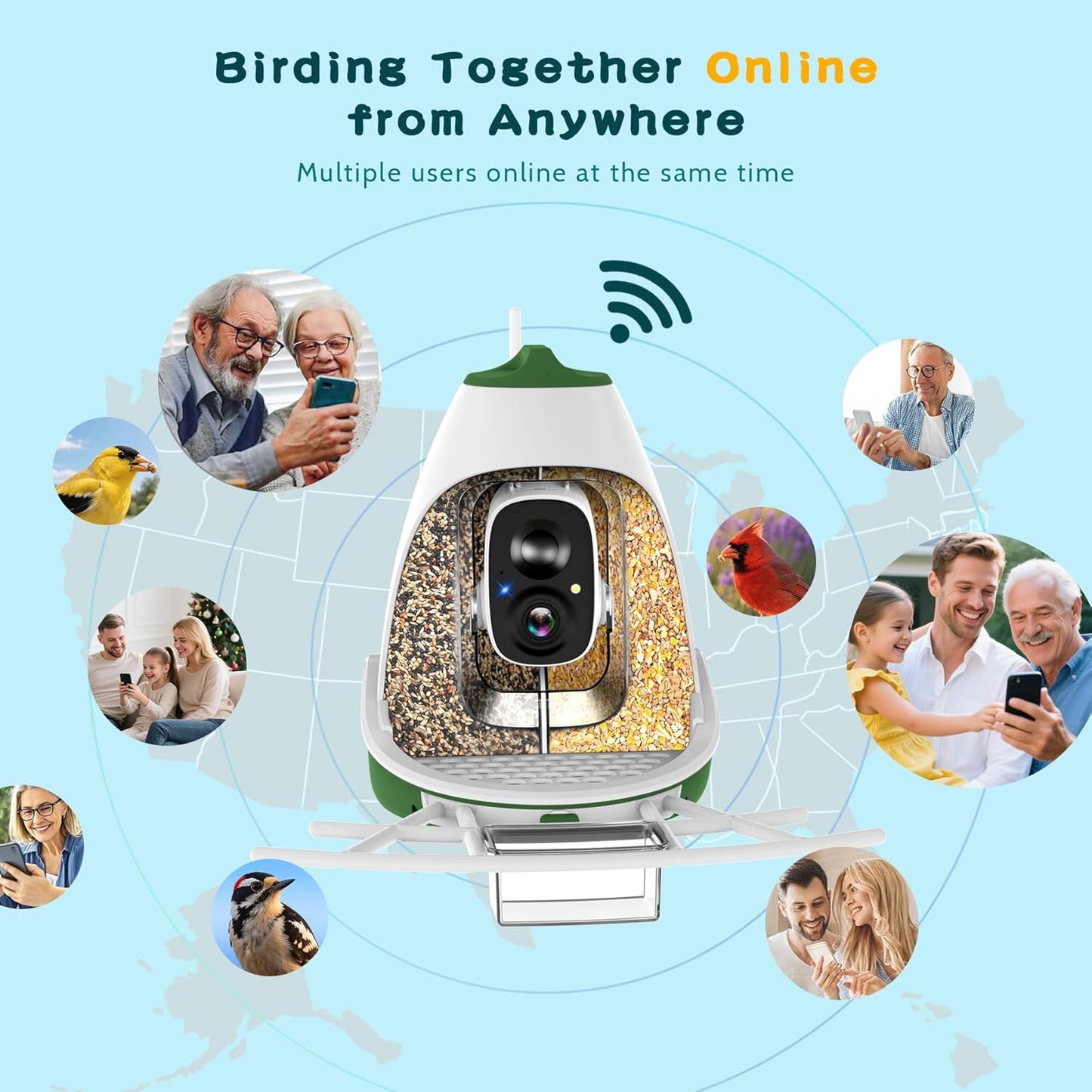 Smart Bird Feeder with AI Camera, Auto ID, HD Live Streaming, Mobile App Alerts, WiFi Enabled for Bird Lovers