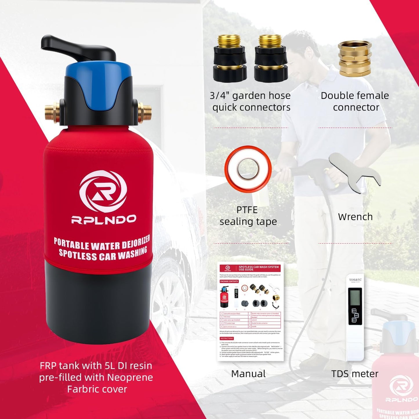 Spotless Car Wash System with Bypass, Deionized Water System, Garden Hose Quick Connector
