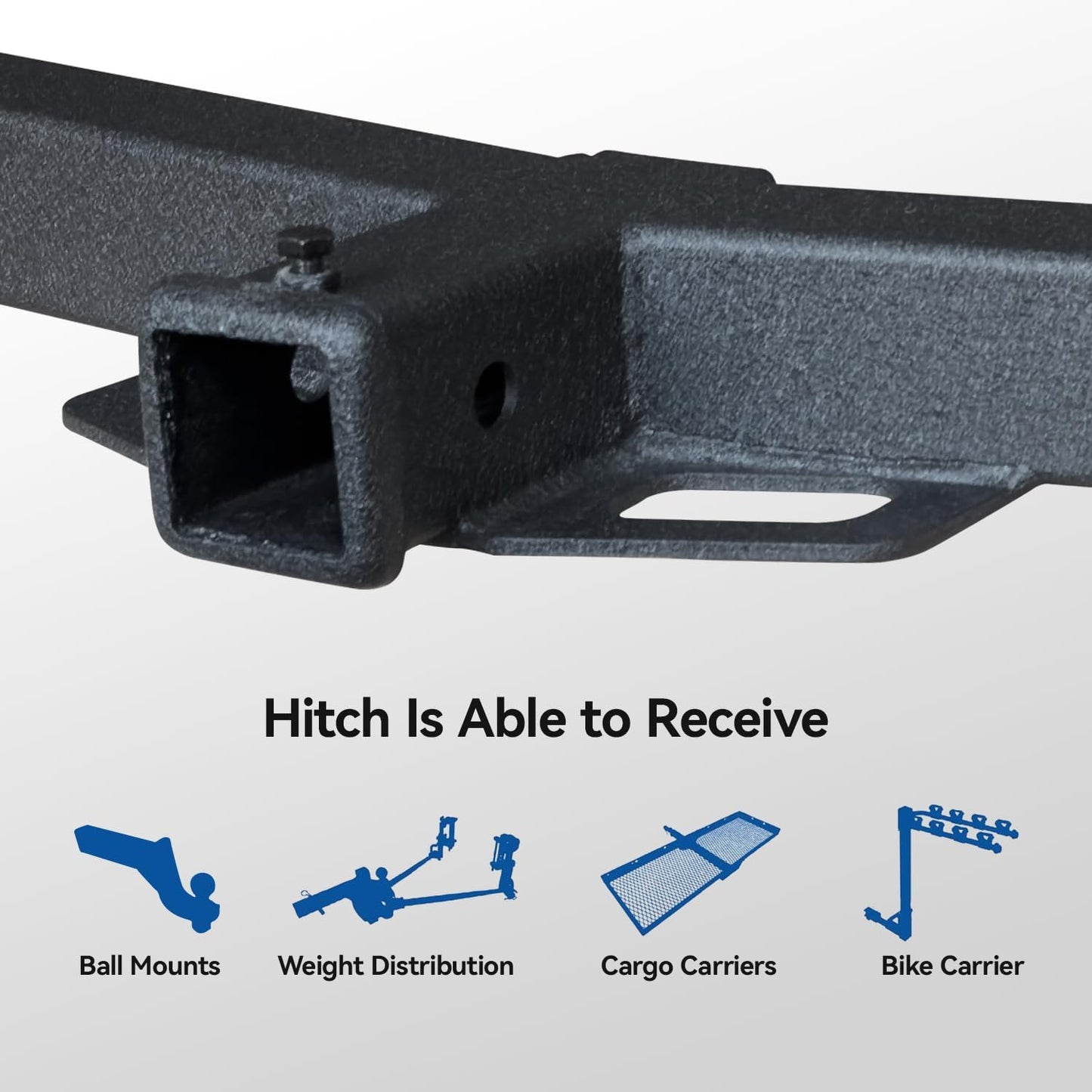 Trailer Hitch, Black, Steel, Compatible with 1991-2025 Ford F150 F250 F350