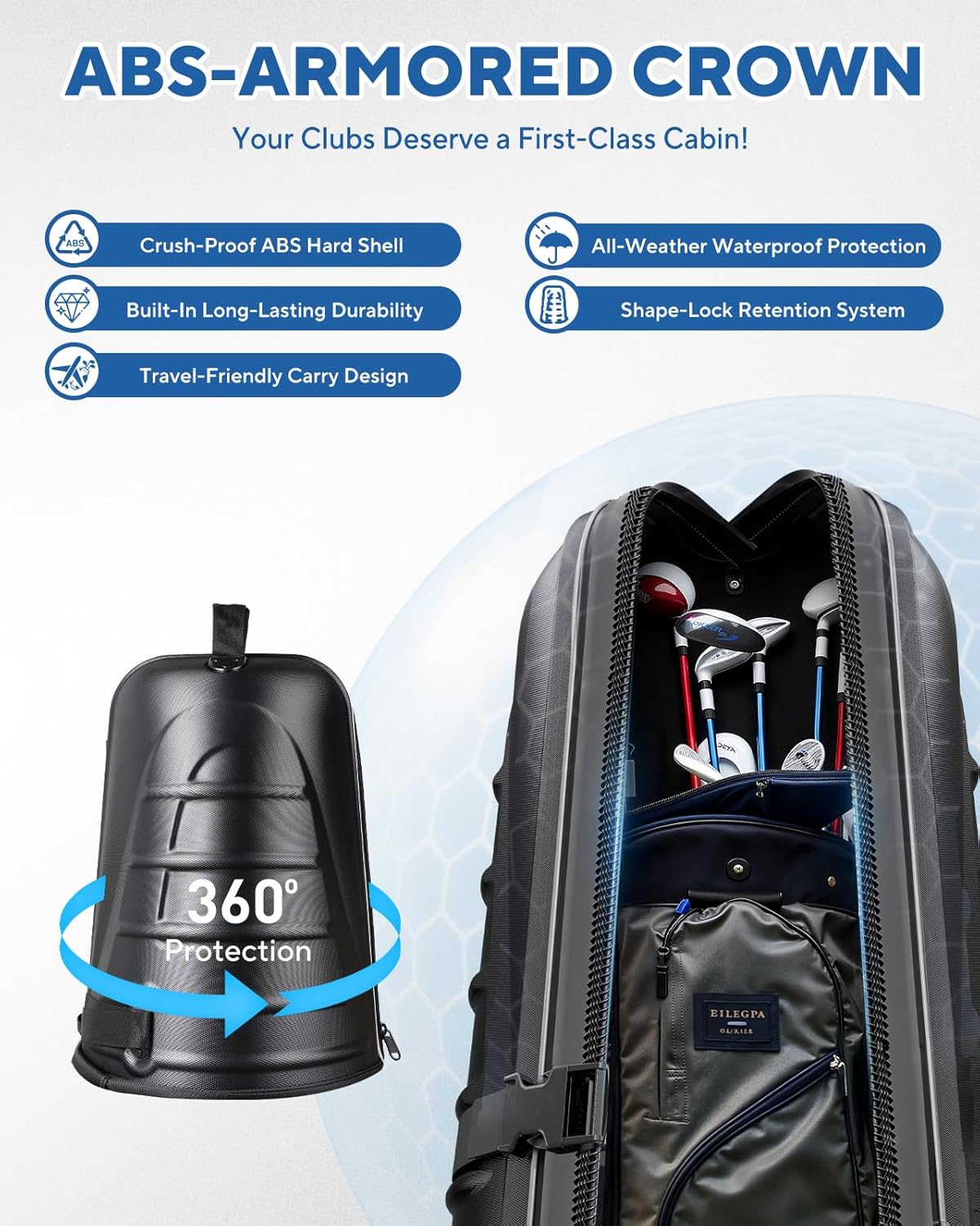 Golf Travel Bag for Airlines with Wheels, Foldable Hard Case with ABS Top and 1680D Heavy Duty Oxford