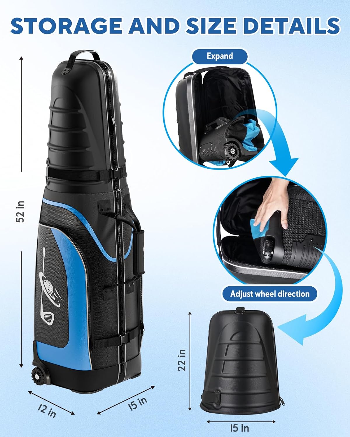 Golf Travel Bag for Airlines with Wheels, Foldable Hard Case with ABS Top and 1680D Heavy Duty Oxford