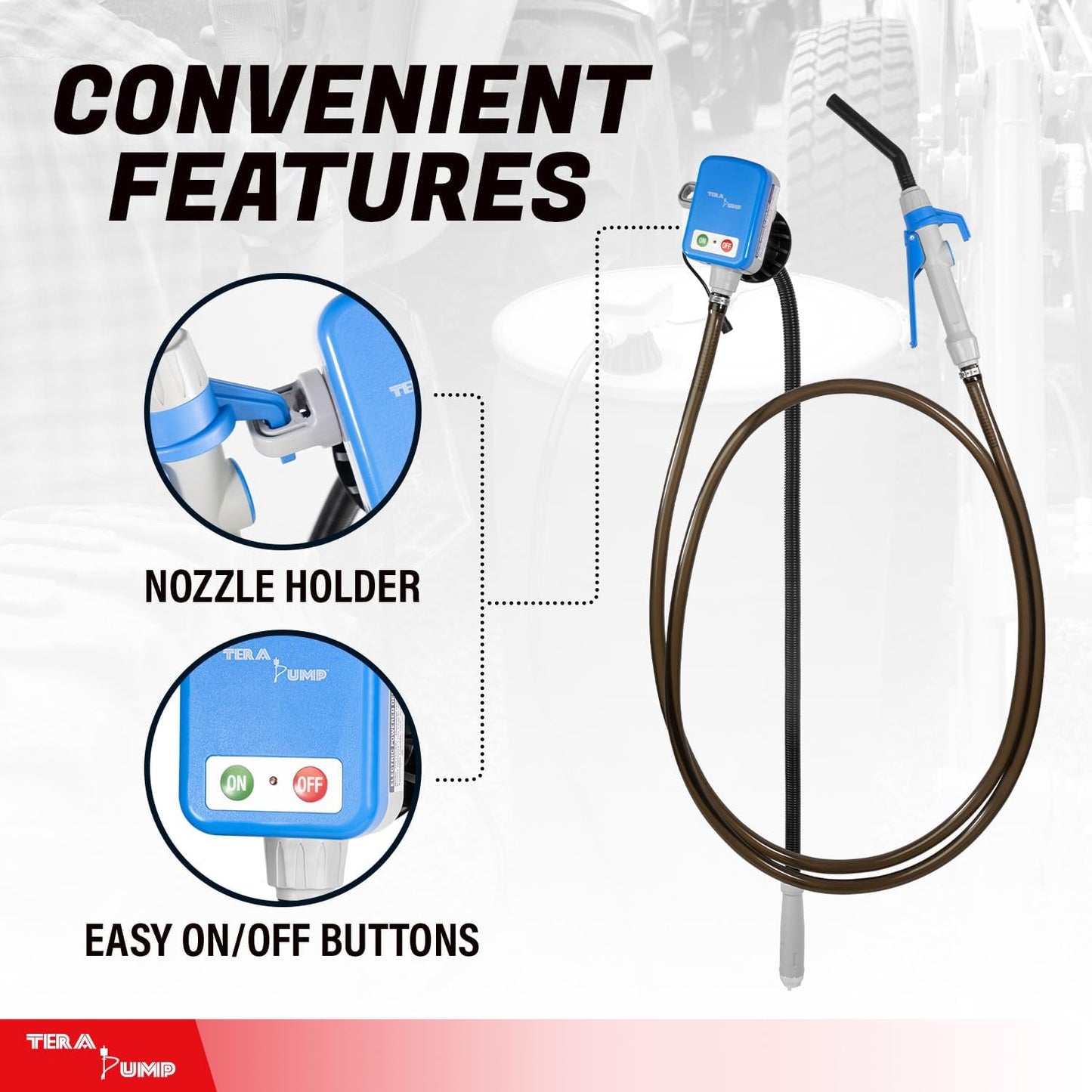 Electric Powered, 55 Gallon Drum Barrel Pump, Quick Stop Flow Control Nozzle, 9.8-ft XL Heavy-Duty Vinyl Hose