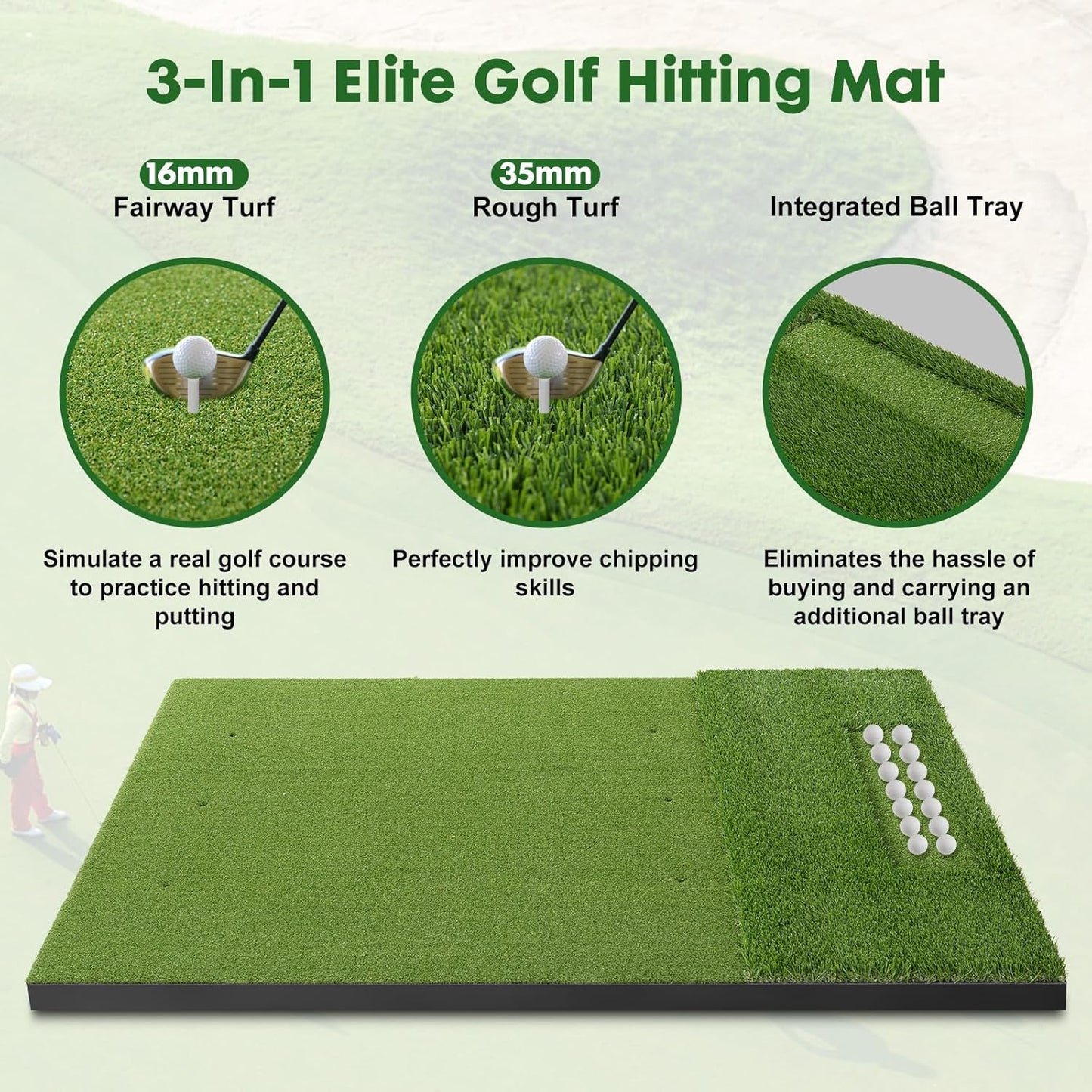 5x4ft Golf Mat with Ball Tray, 31mm Thickened Golf Hitting Mats for Backyard, Driving Range, Indoor/Outdoor