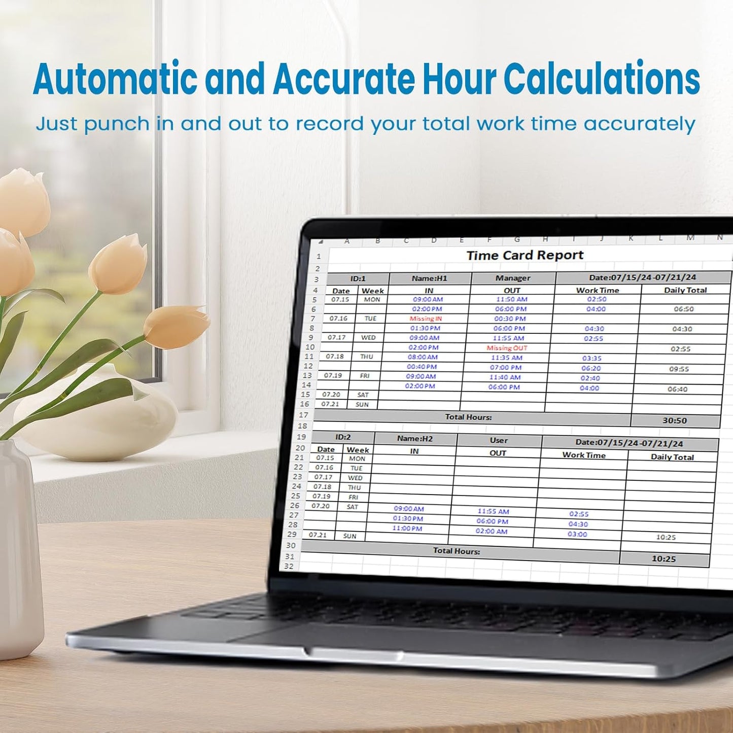 HapAttend Time Clock - Fingerprint Time Clocks for Employees Small Business Automatic Calculate Hours