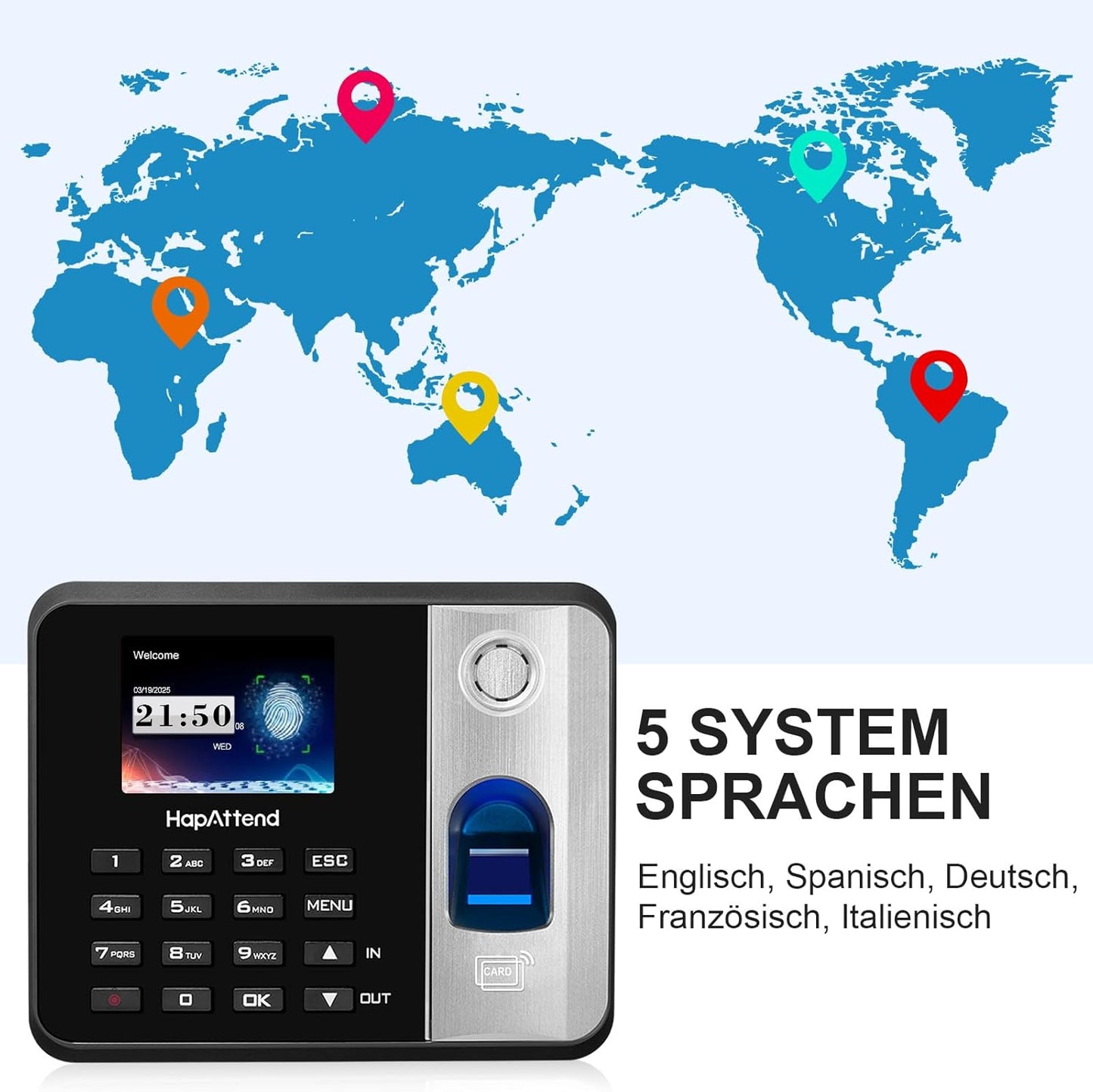 HapAttend Time Clock - Fingerprint Time Clocks for Employees Small Business Automatic Calculate Hours