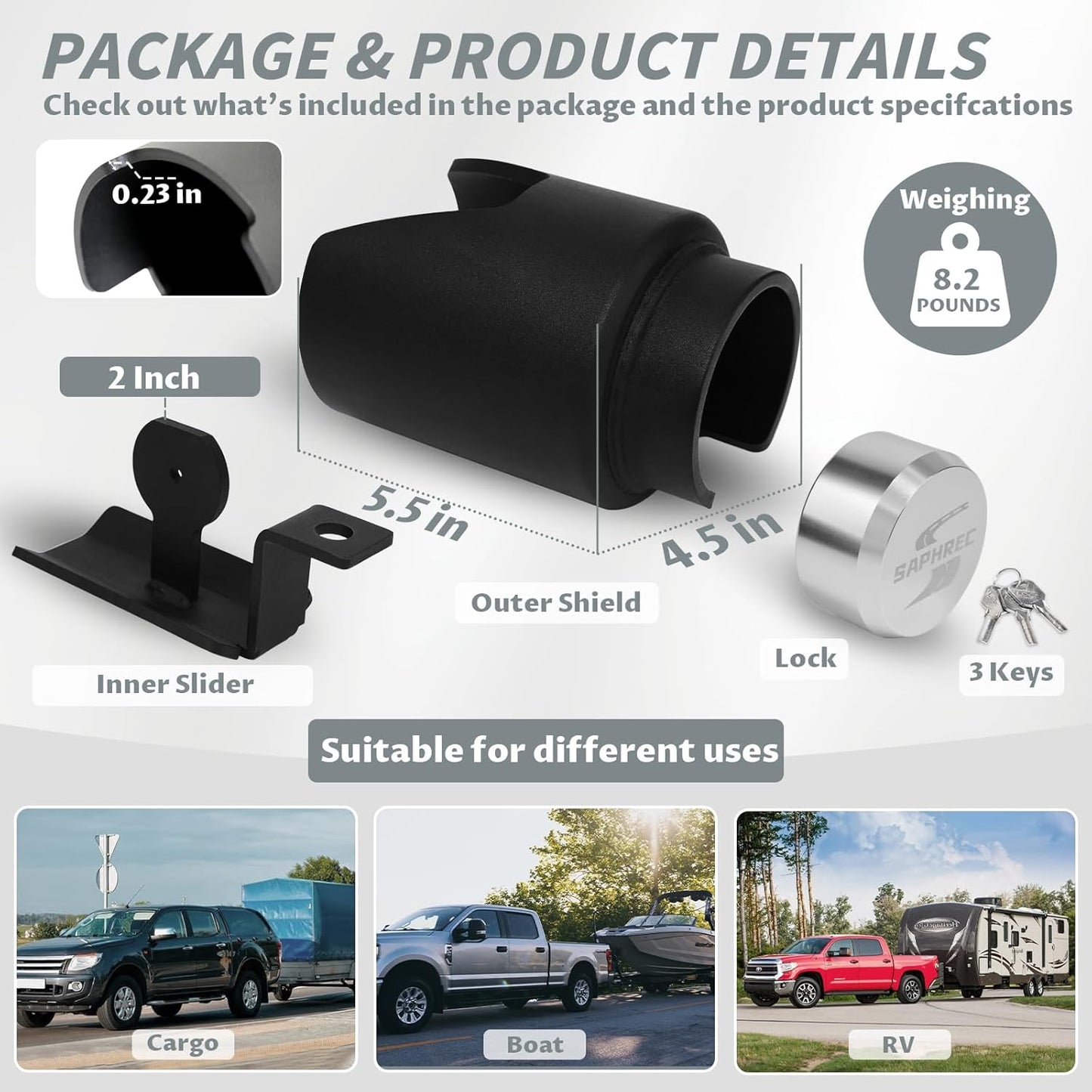Upgraded Trailer Lock, 2 Inch Coupler Heavy Duty Anti-Theft Trailer Hitch Lock, for RV/Boat/Trailer/Pickup