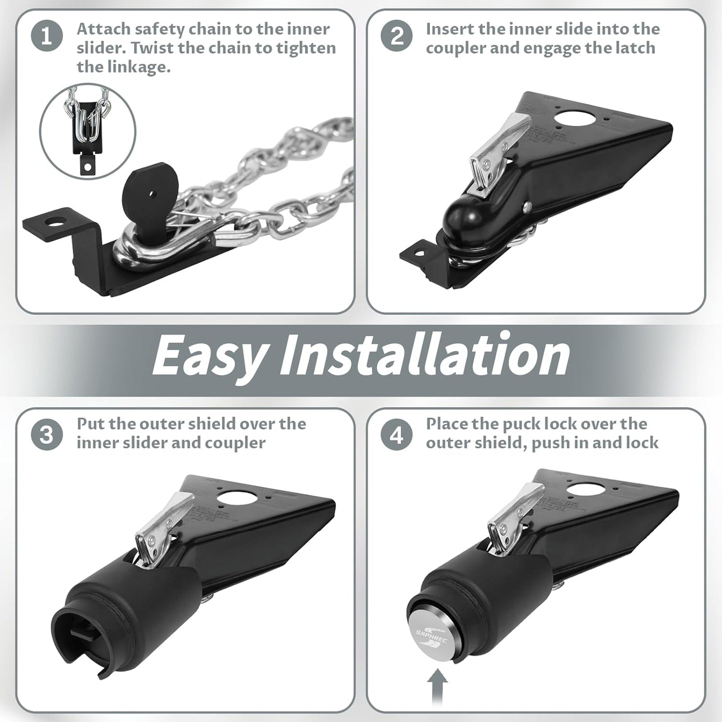 Upgraded Trailer Lock, 2 Inch Coupler Heavy Duty Anti-Theft Trailer Hitch Lock, for RV/Boat/Trailer/Pickup