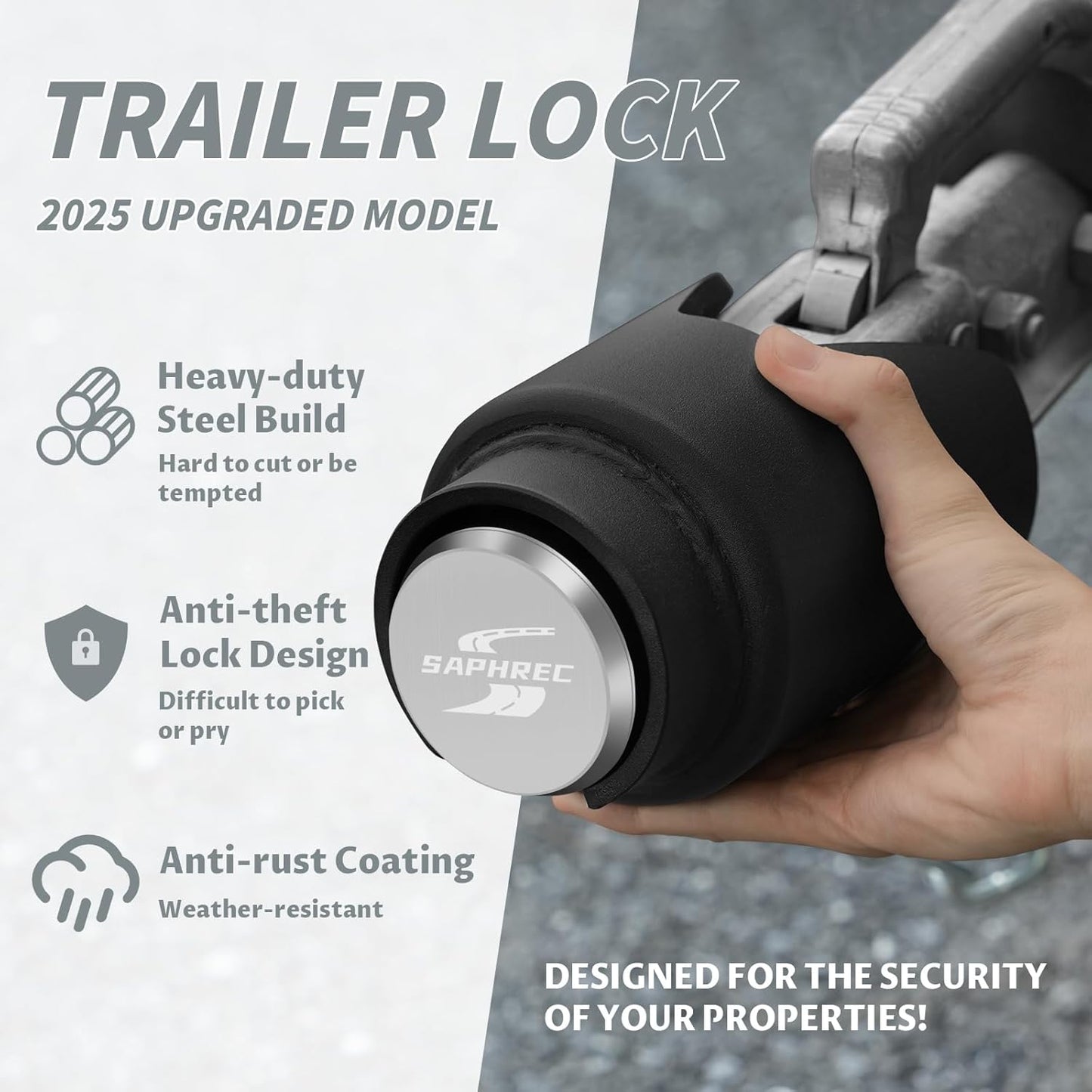 Upgraded Trailer Lock, 2 Inch Coupler Heavy Duty Anti-Theft Trailer Hitch Lock, for RV/Boat/Trailer/Pickup