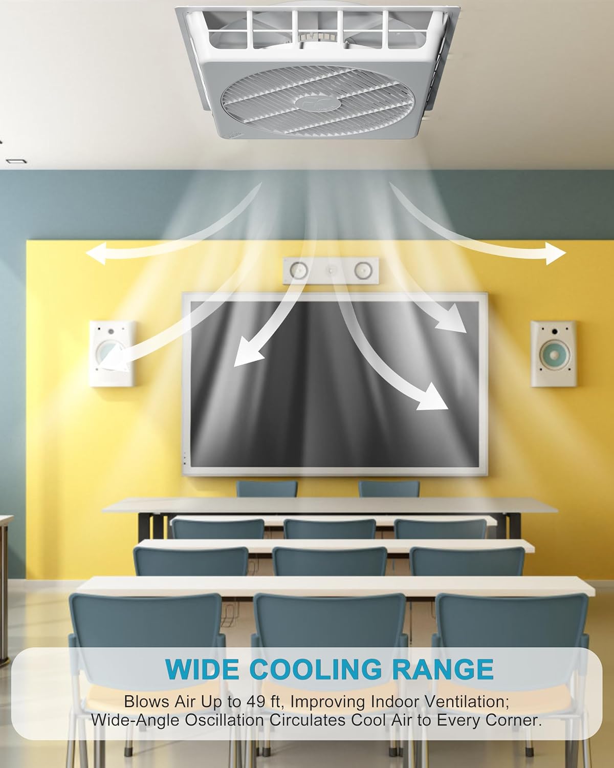 Drop Ceiling Tile Fan, Flush Mount Ceiling Fan, Ultra Quiet DC Motor, 15 Wind Speed Ventilation, 23.7 inch