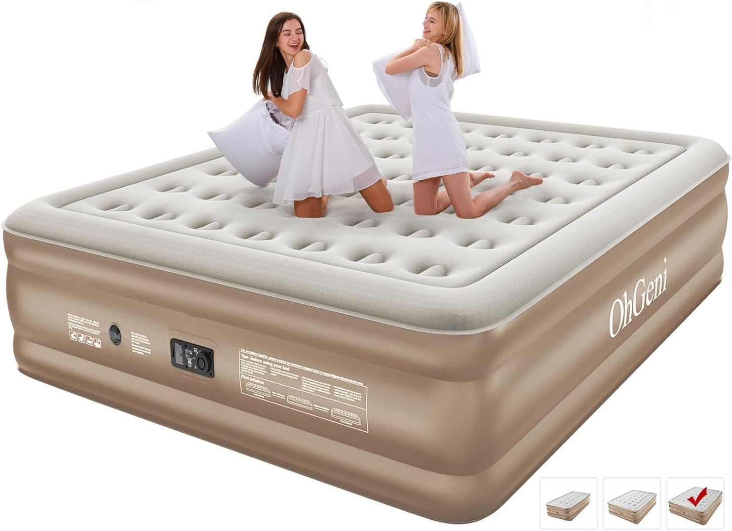 Cal King Air Mattress with Built in Pump for Guest, 18' Tall Inflatable Blow Up Air Bed with Carrying Bag for Camping