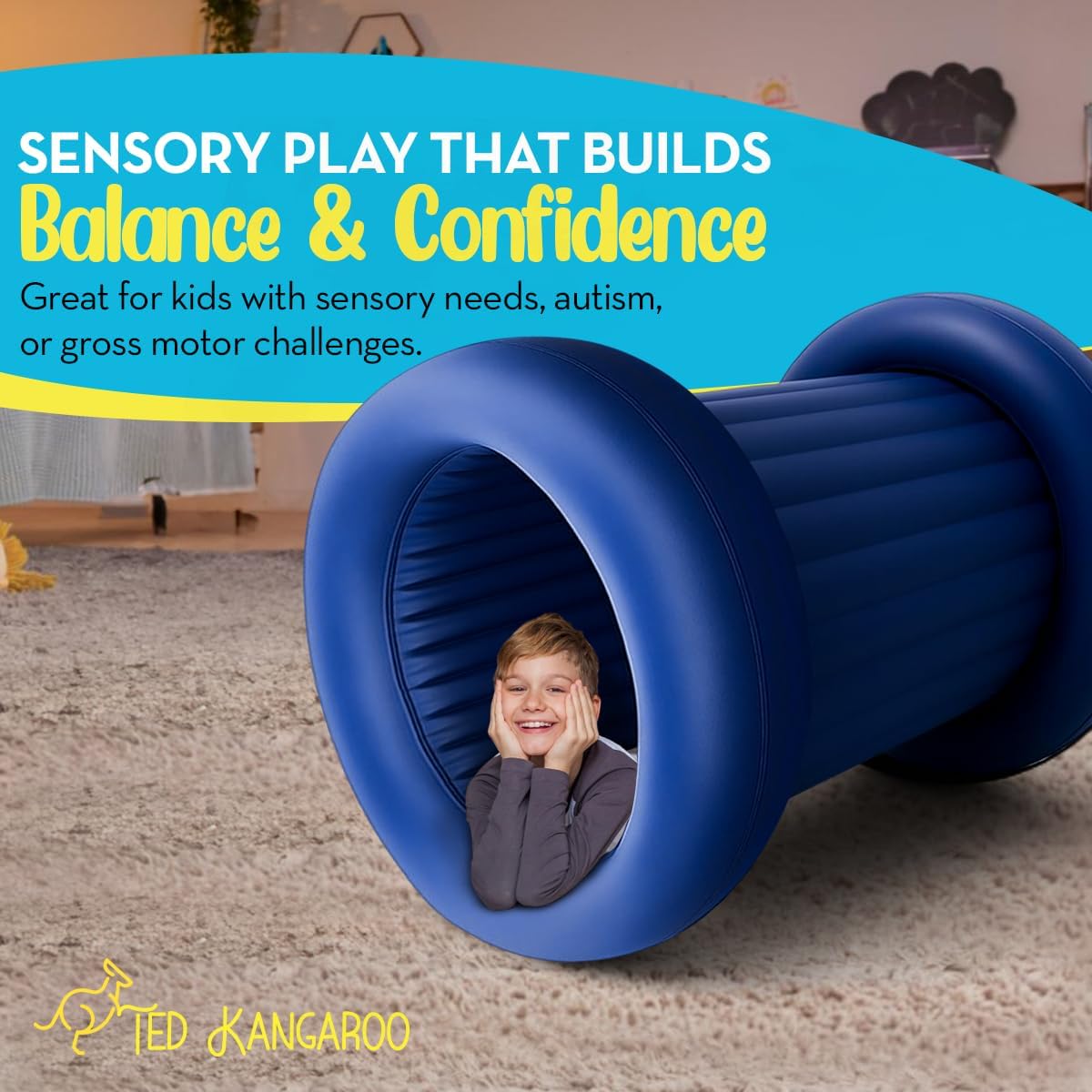 Barrel Roll Sensory Chair for Kids, Calming Vestibular Toy, Deep Pressure, Reinforced, Easy to Clean