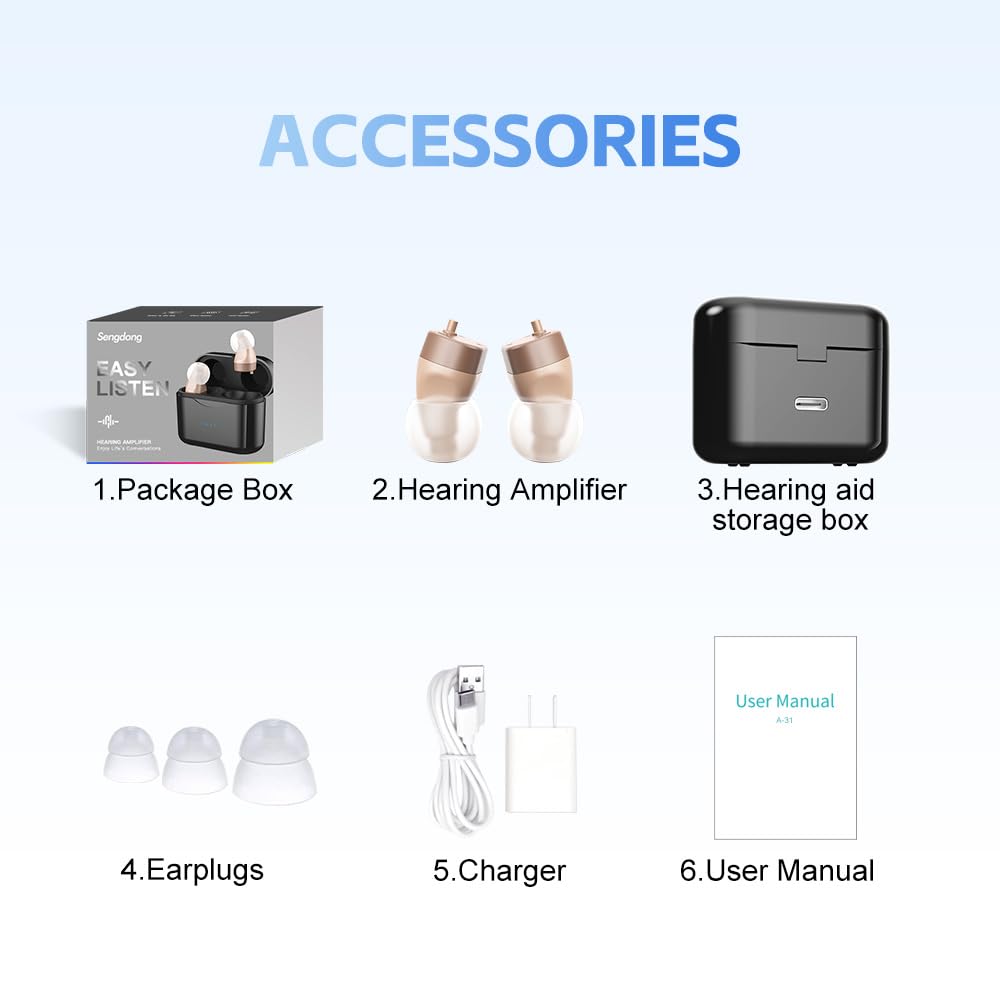 Small Hearing Aids Mini, 16 Channel Invisible with Charging Box, Intelligent Noise Reduction, Hearing Assist
