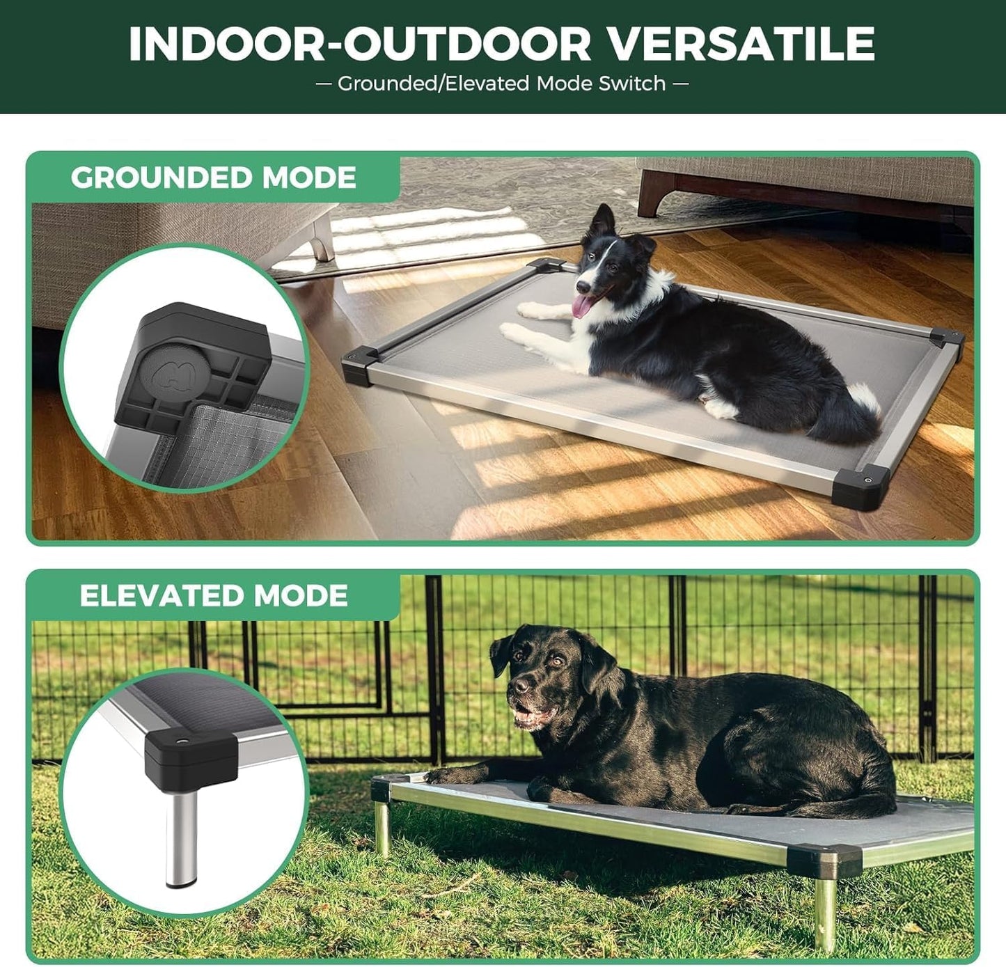 Padded Dog Bed, Chew-Proof Elevated Cot, Indoor/Outdoor, for Small and Medium Dogs, Grey, 42-Inch