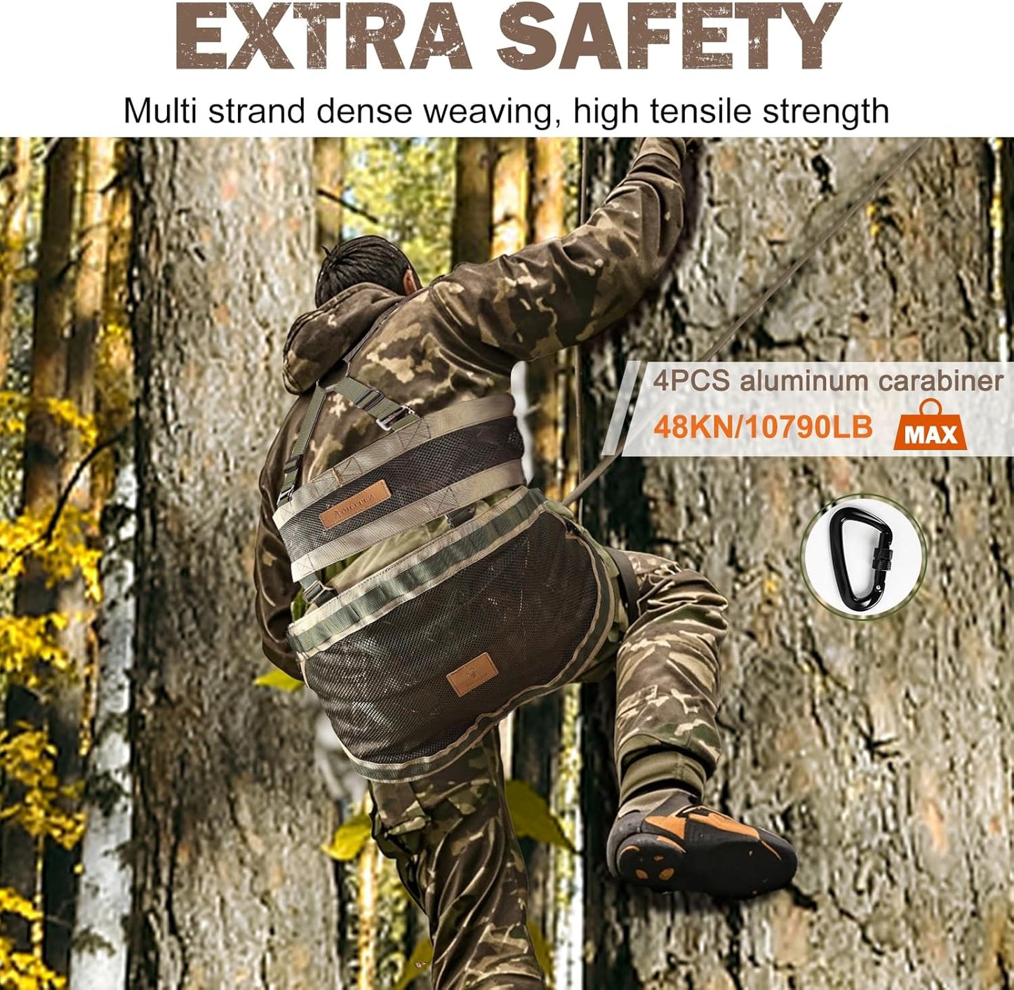 Tree Saddle Hunting Kit, Lightweight Tree Climbing Saddle Adjustable Accessory with removable Padding