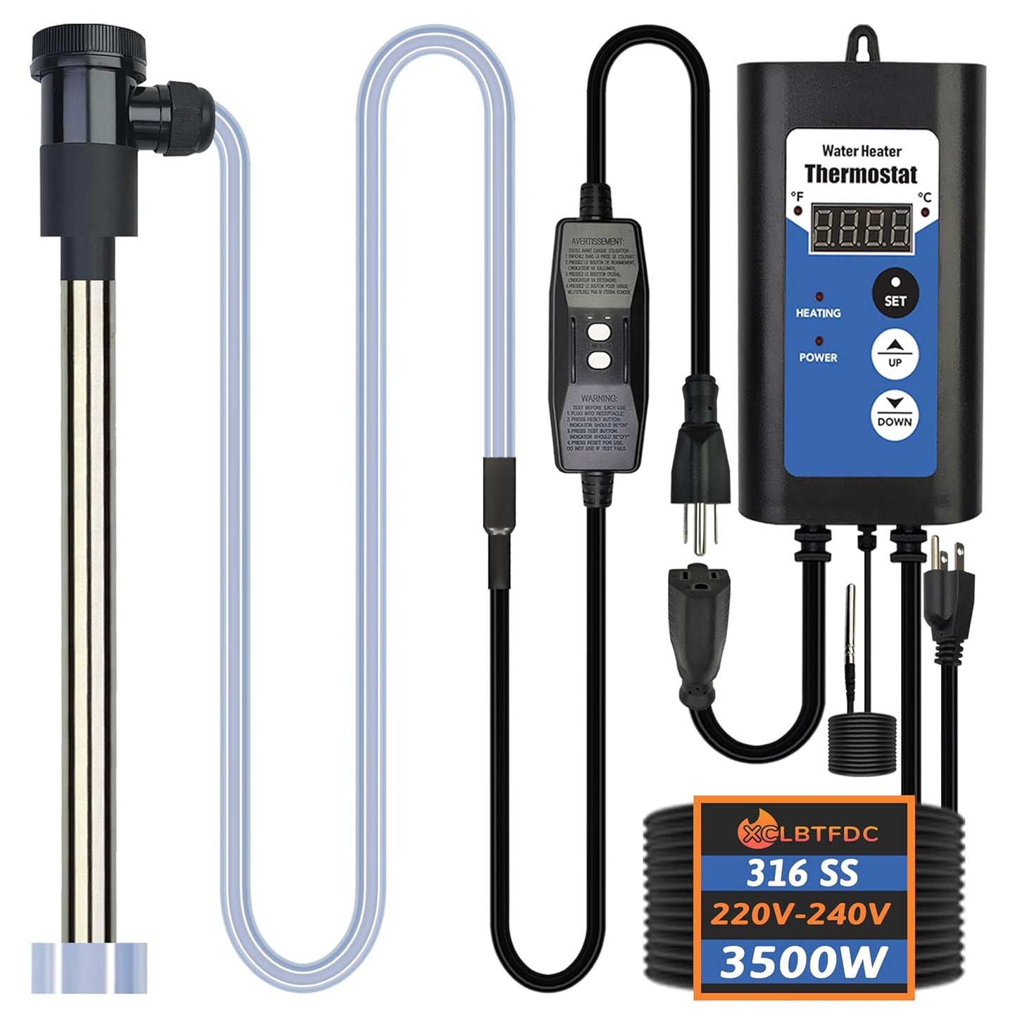 Immersion Water Heater. 3500W 240V, Portable Electric Inflatable Pool and Hot Tub Submersible Water Heater