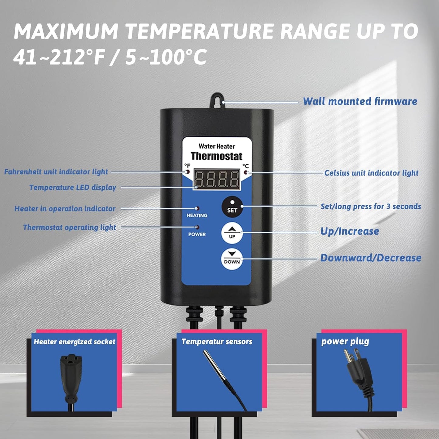 Immersion Water Heater. 3500W 240V, Portable Electric Inflatable Pool and Hot Tub Submersible Water Heater
