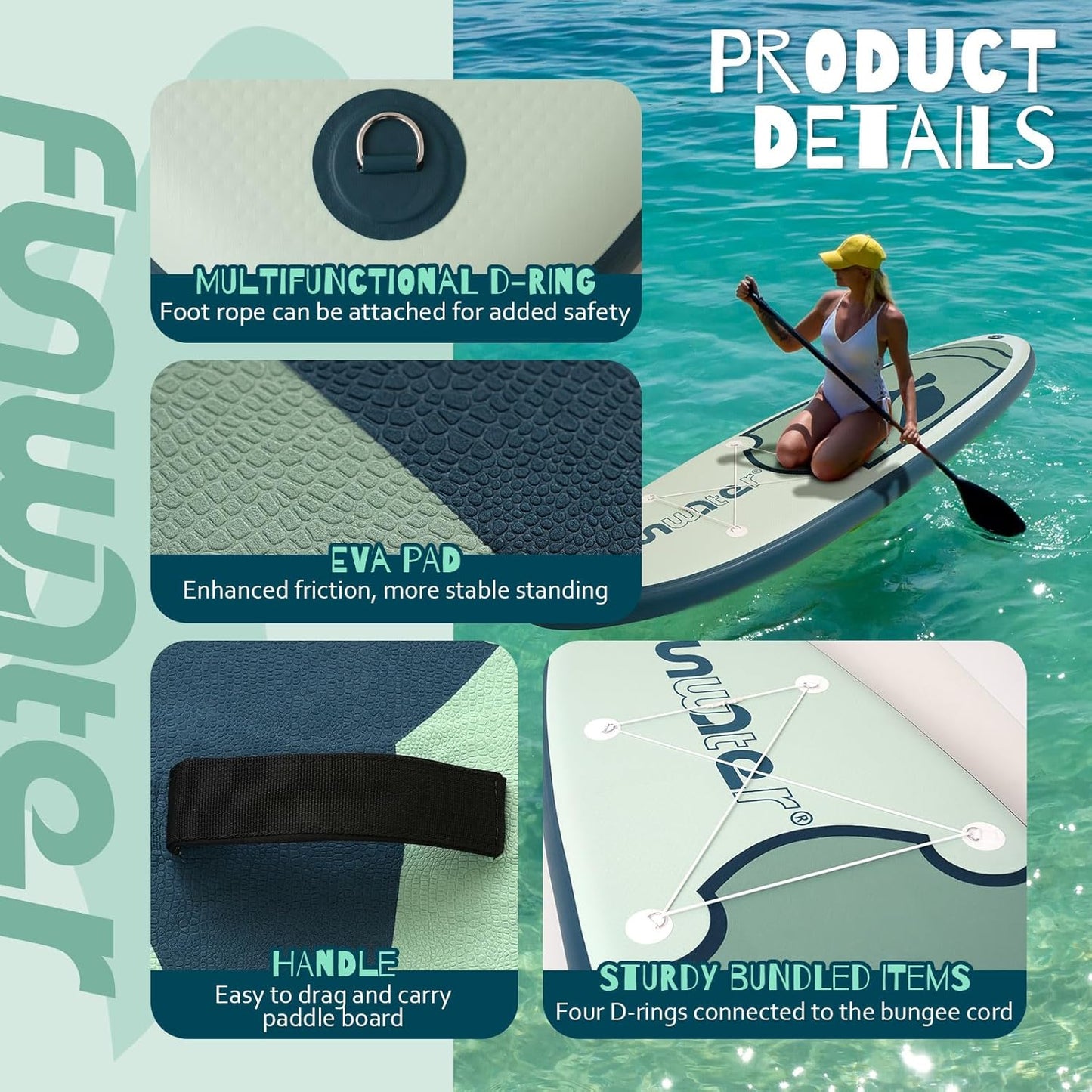 Inflatable Stand Up Paddle Board Ultra-Light, Fin, Adjustable Paddle, Pump, Backpack, Leash