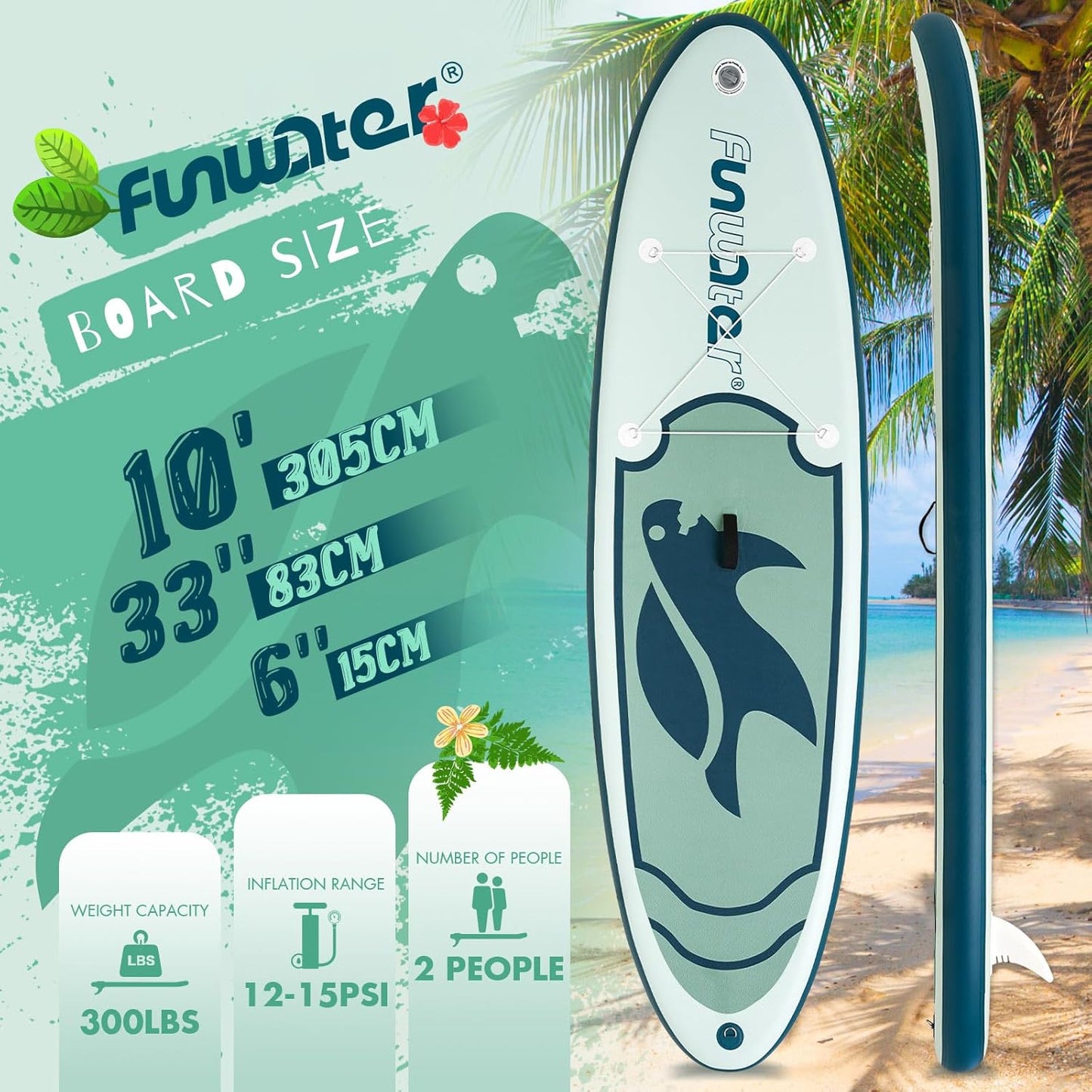 Inflatable Stand Up Paddle Board Ultra-Light, Fin, Adjustable Paddle, Pump, Backpack, Leash