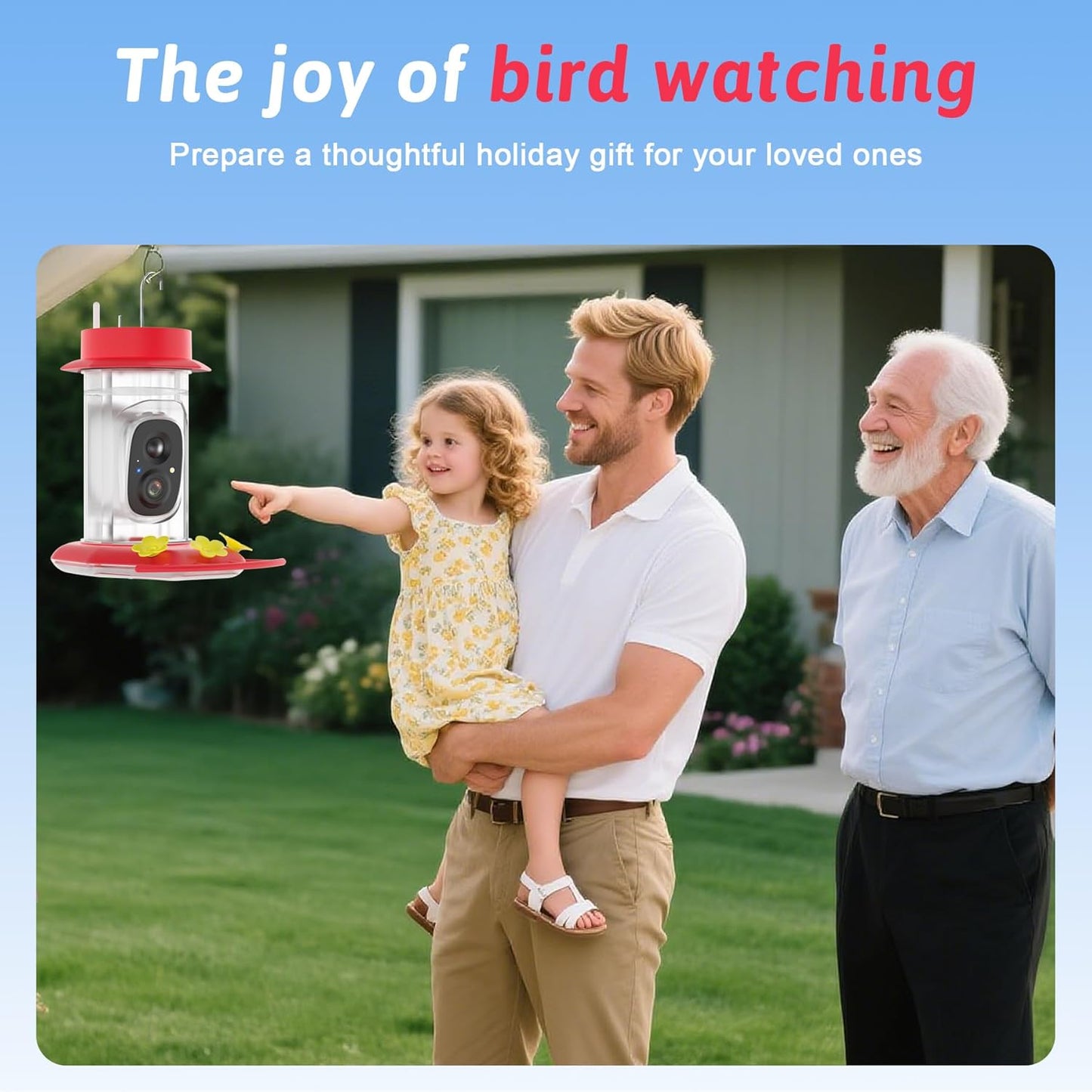 Hummingbird Feeder with Camera, Solar Powered, Anti-ant and Anti-bee Function, AI Bird Identification, Easy to Clean and Refill, Equipped with Bird