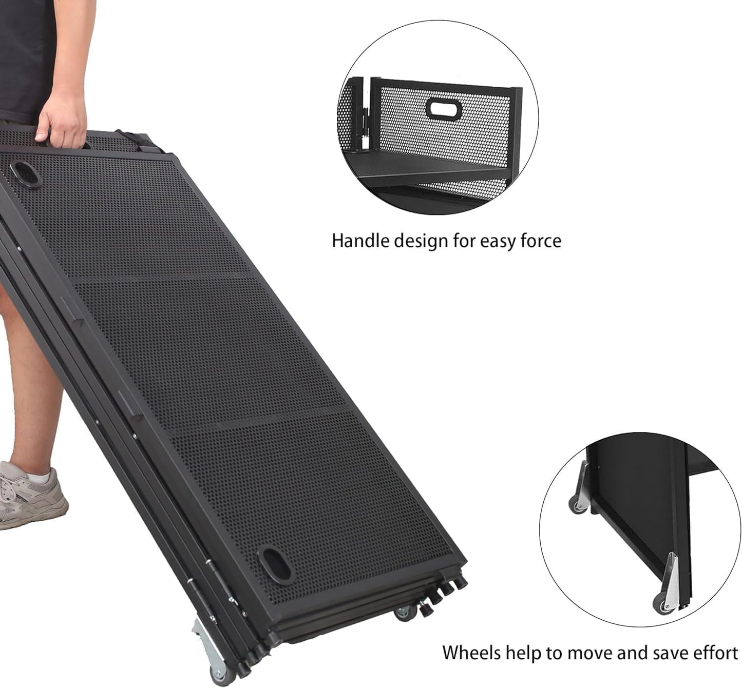 DJ Facade Booth Table 41' x 21' Portable with Black & White Lighting Scrims, Black Metal Frame, 2 Wheels