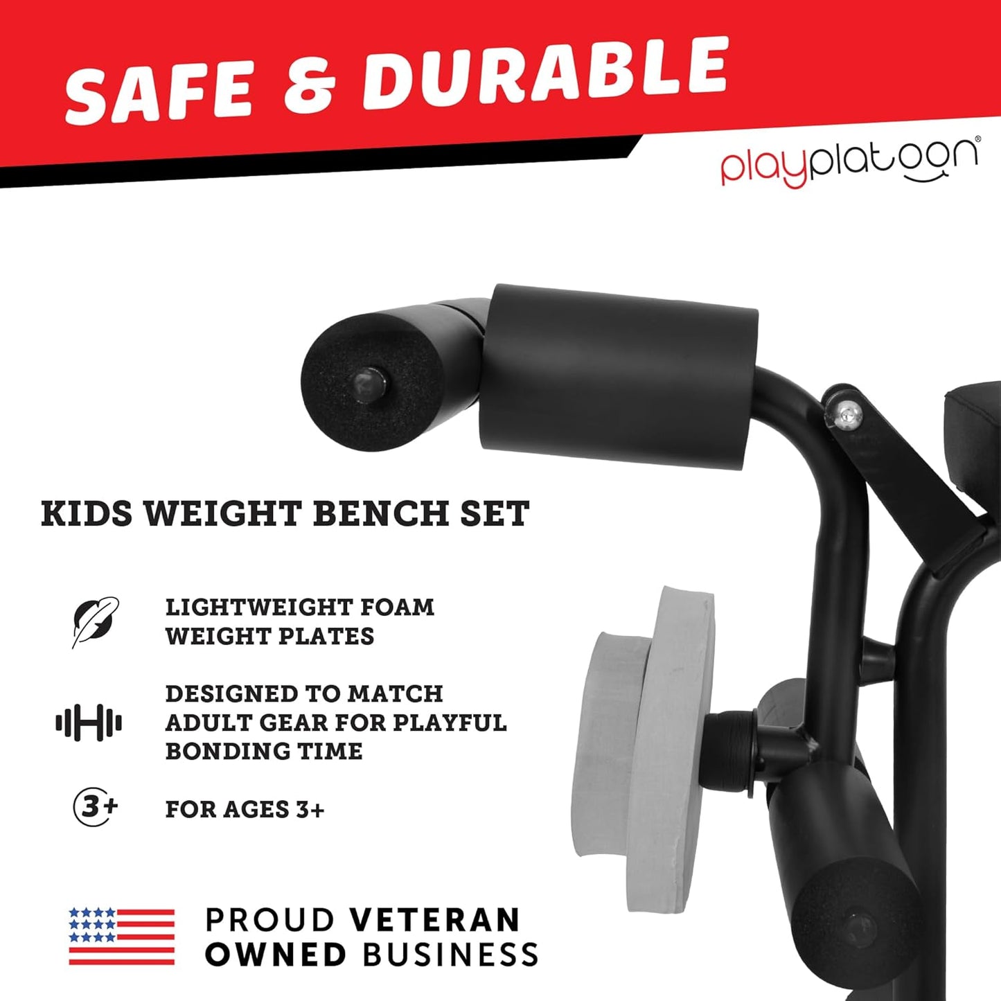 Play Platoon Kids Weight Bench Set, Kids Gym Equipment for Home, Bench Press Weight Sets