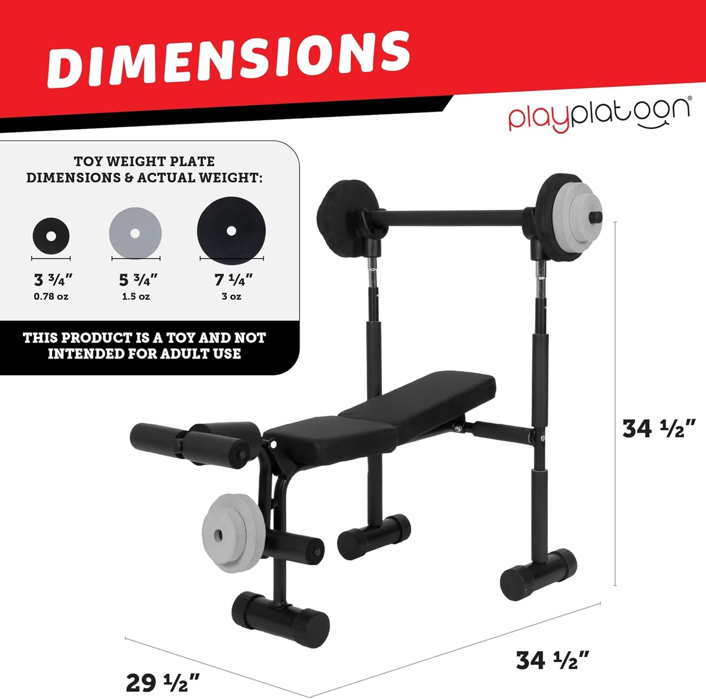 Play Platoon Kids Weight Bench Set, Kids Gym Equipment for Home, Bench Press Weight Sets
