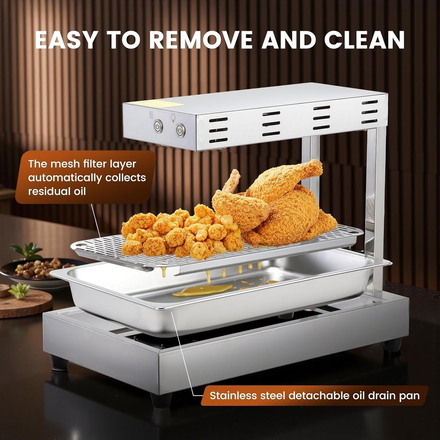 Food Warmer Warmer, 500W W, Electric Commercial Heat Lamp for Food, Stainless Steel