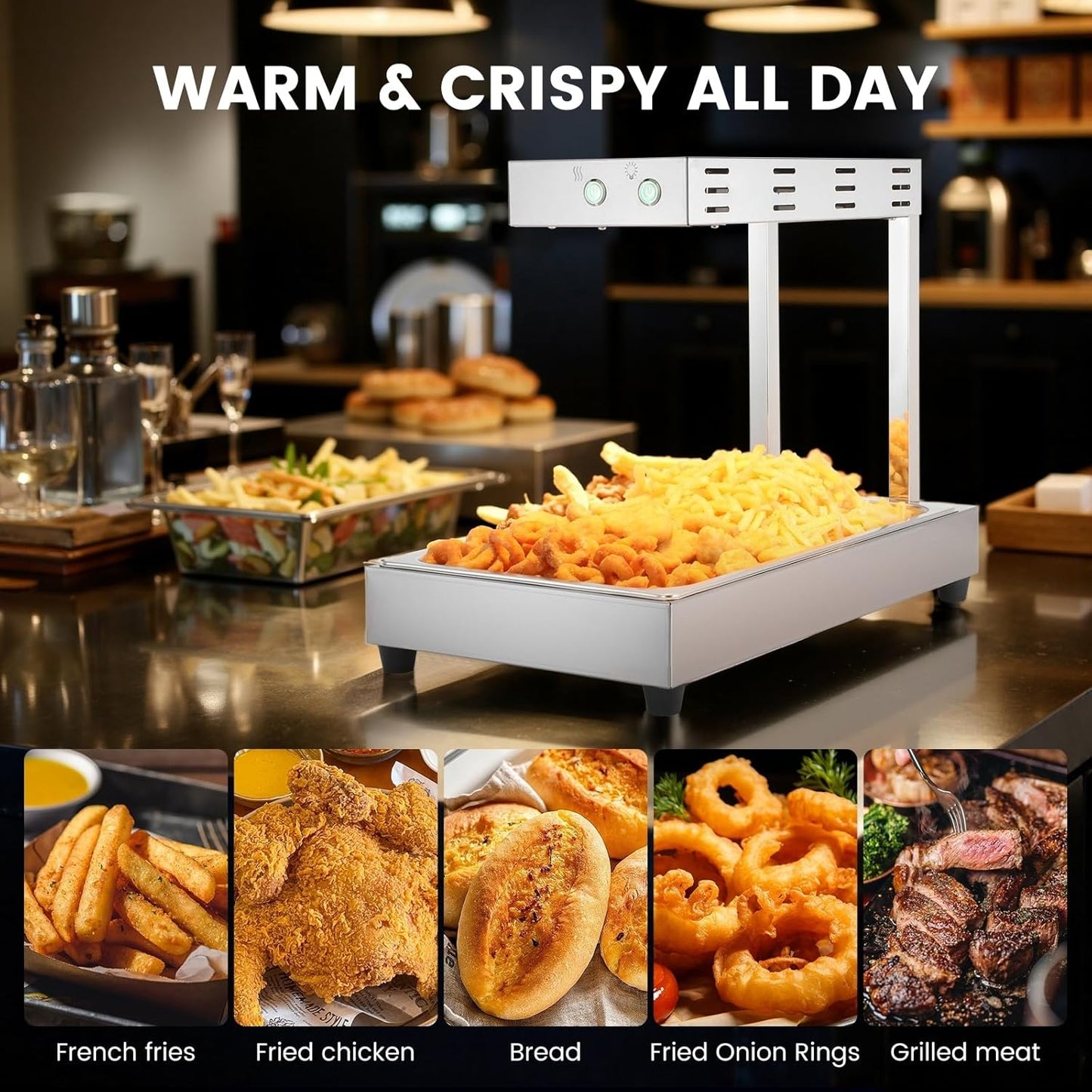 Food Warmer Warmer, 500W W, Electric Commercial Heat Lamp for Food, Stainless Steel
